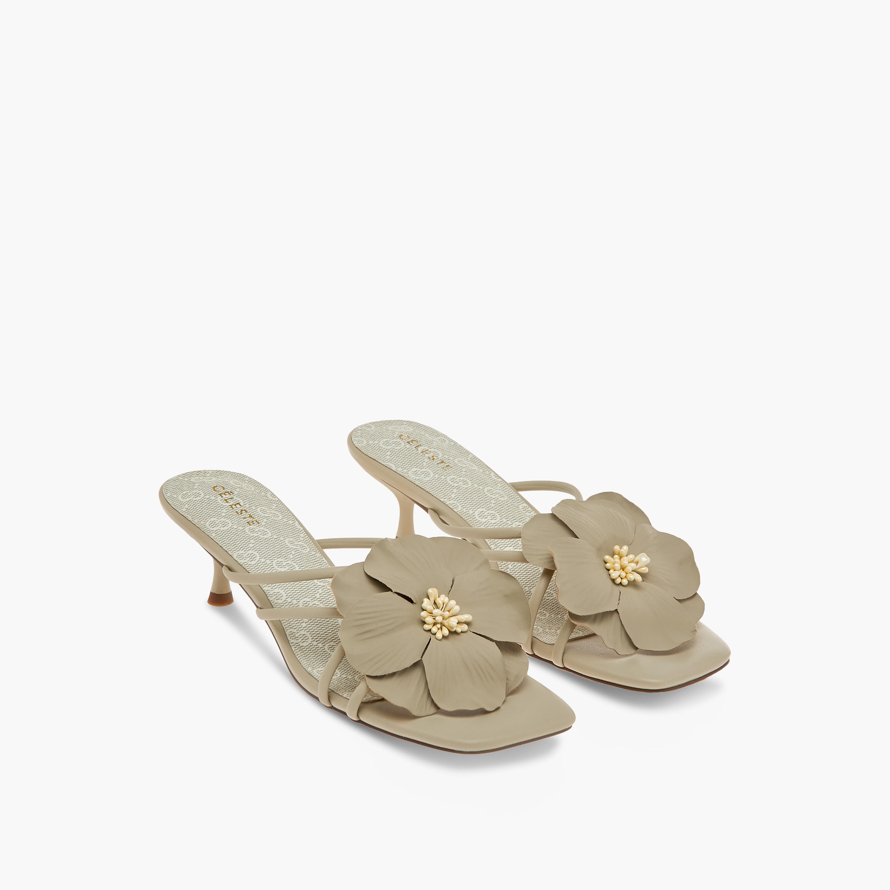 Celeste Women's Flower Applique Slip-On Sandals with Kitten Heels-women-shoes-sandals-heeled-image-1