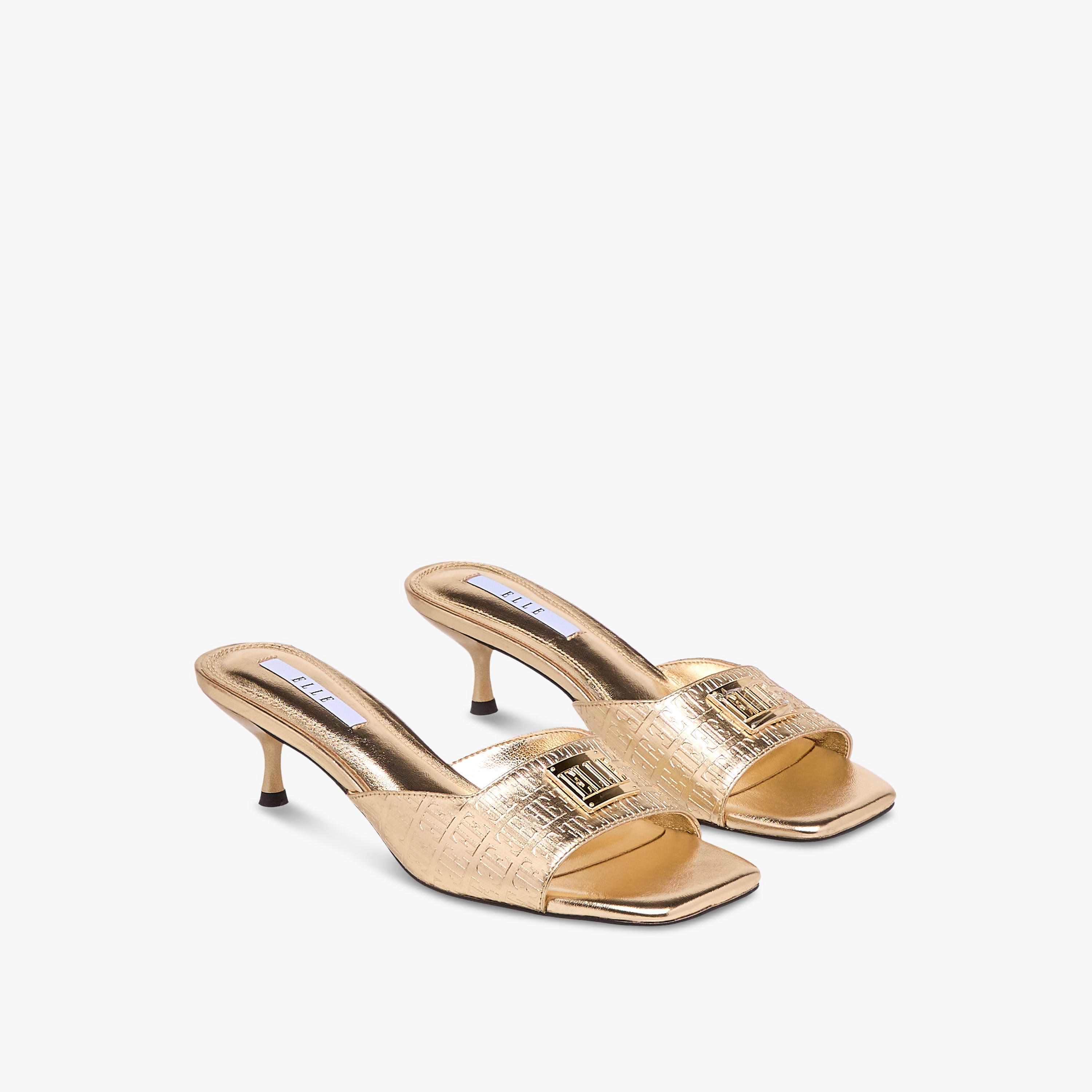 صندل سهل الارتداء بنقوش مونوجرام وكعب صغير للنساء من إيل-women-shoes-sandals-heeled-image-1