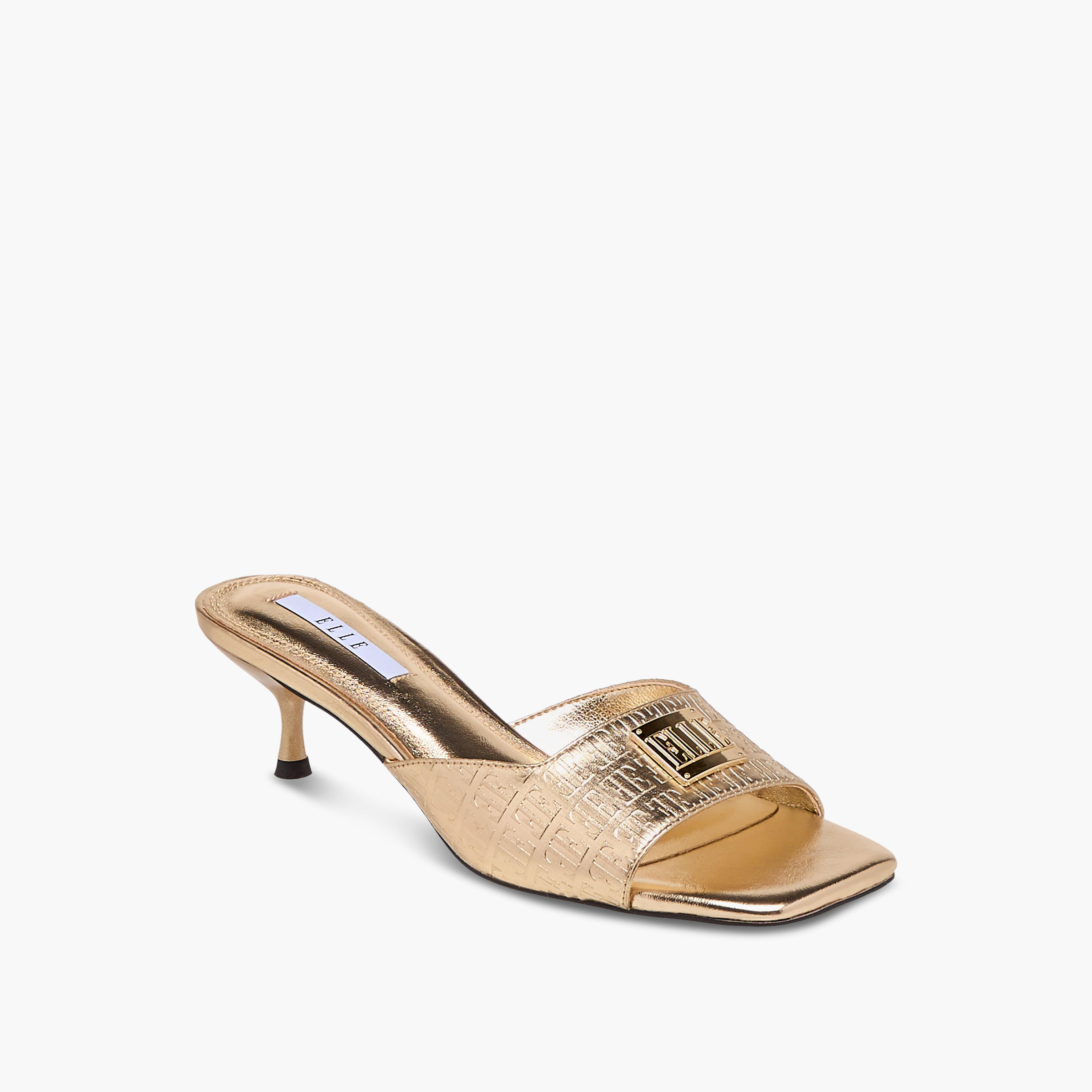 صندل سهل الارتداء بنقوش مونوجرام وكعب صغير للنساء من إيل-women-shoes-sandals-heeled-image-2
