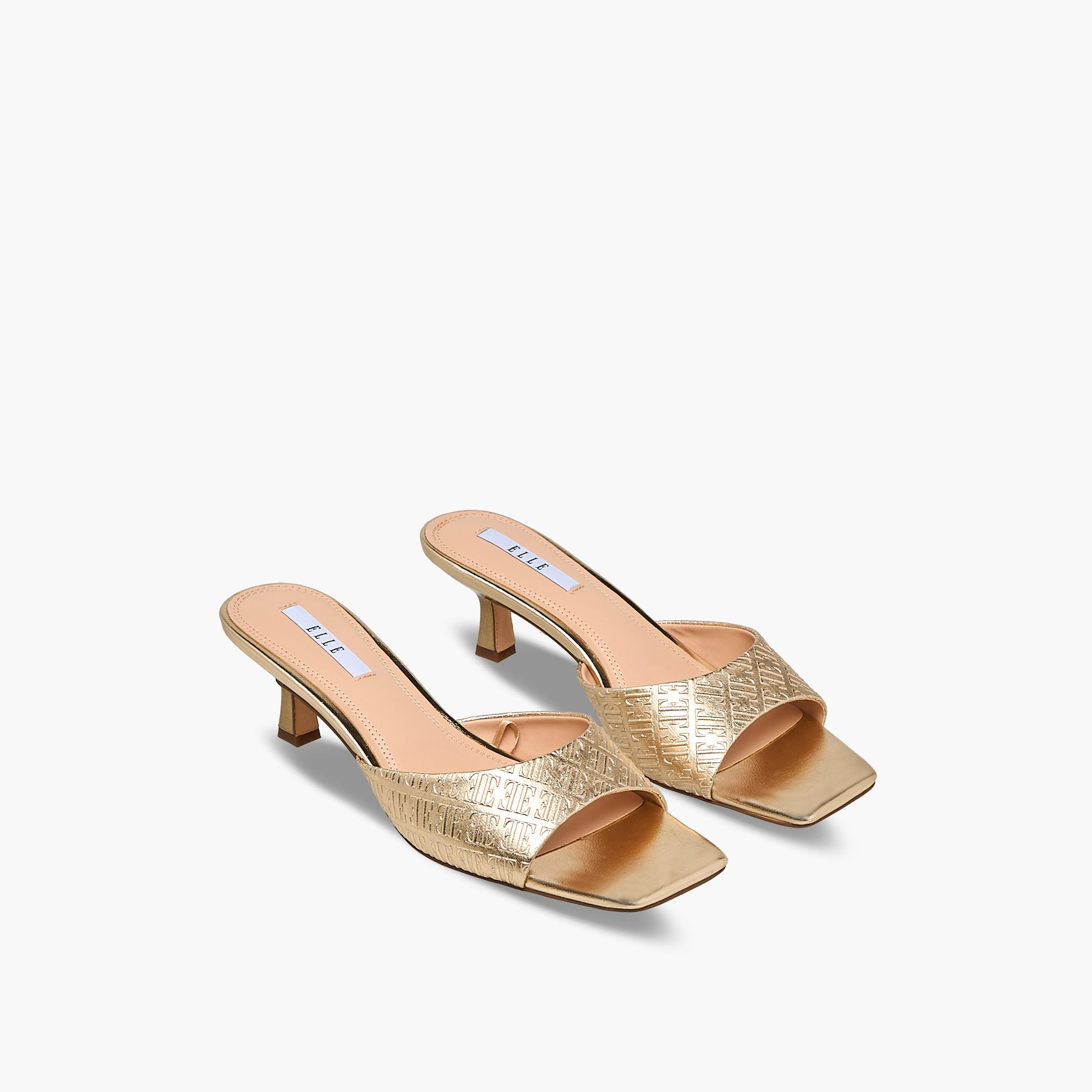 Elle Women Monogram Embossed Kitten Heel Sandals-women-shoes-sandals-heeled-image-1