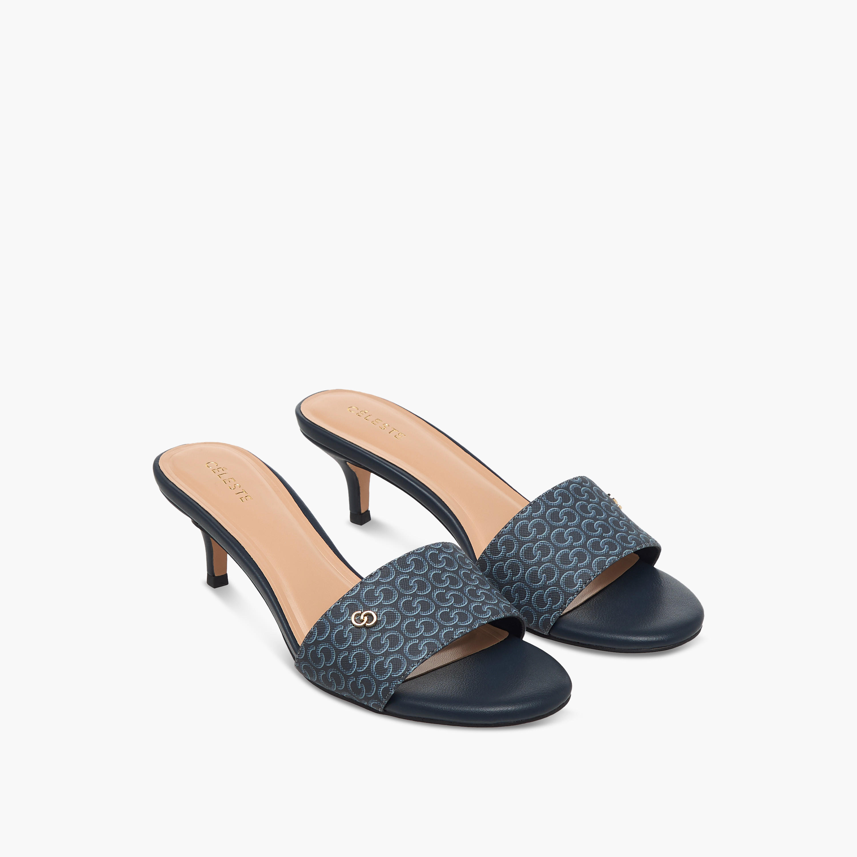 Celeste Women's Monogram Print Open Toe Sandals with Kitten Heels-women-shoes-sandals-heeled-image-1