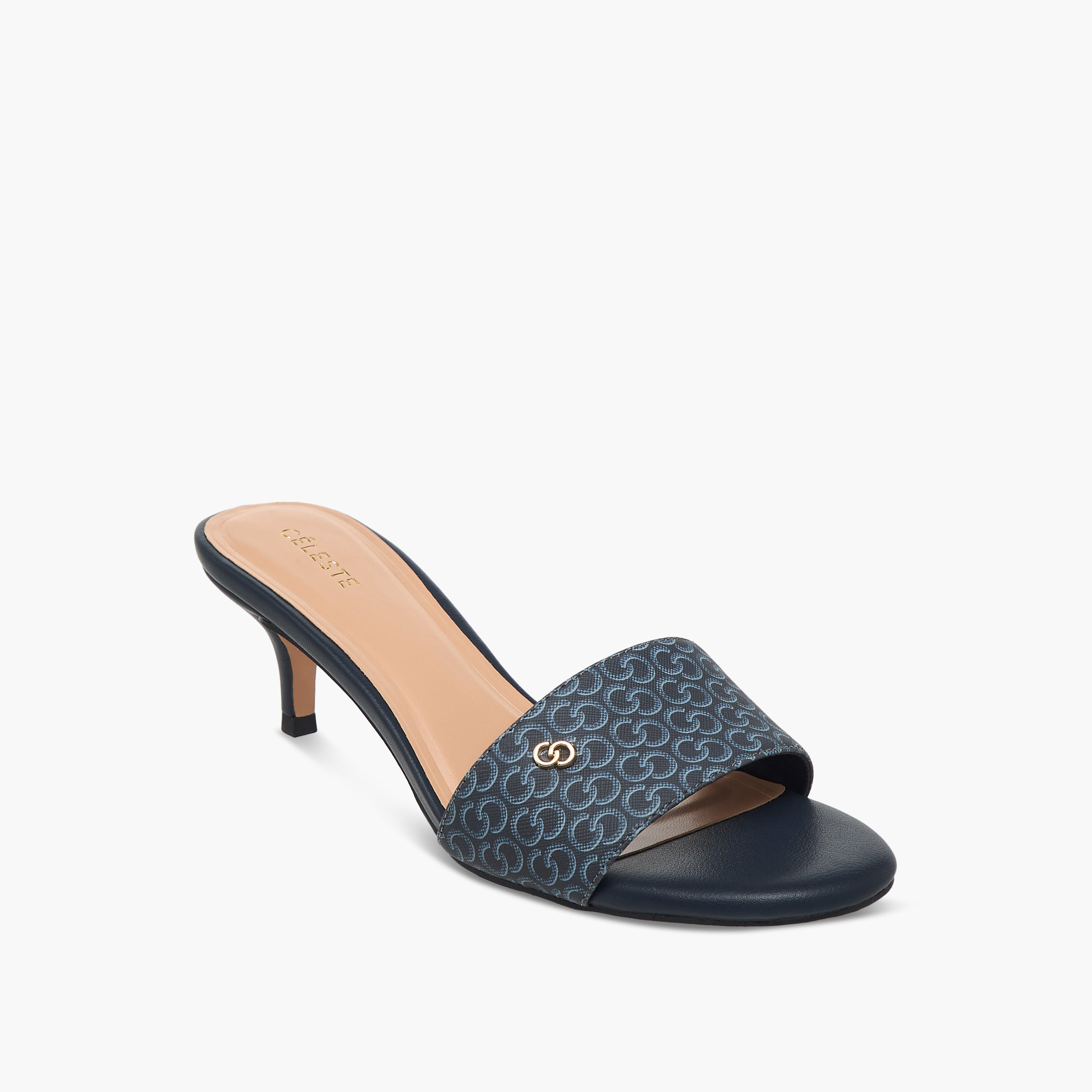 Celeste Women's Monogram Print Open Toe Sandals with Kitten Heels-women-shoes-sandals-heeled-image-2