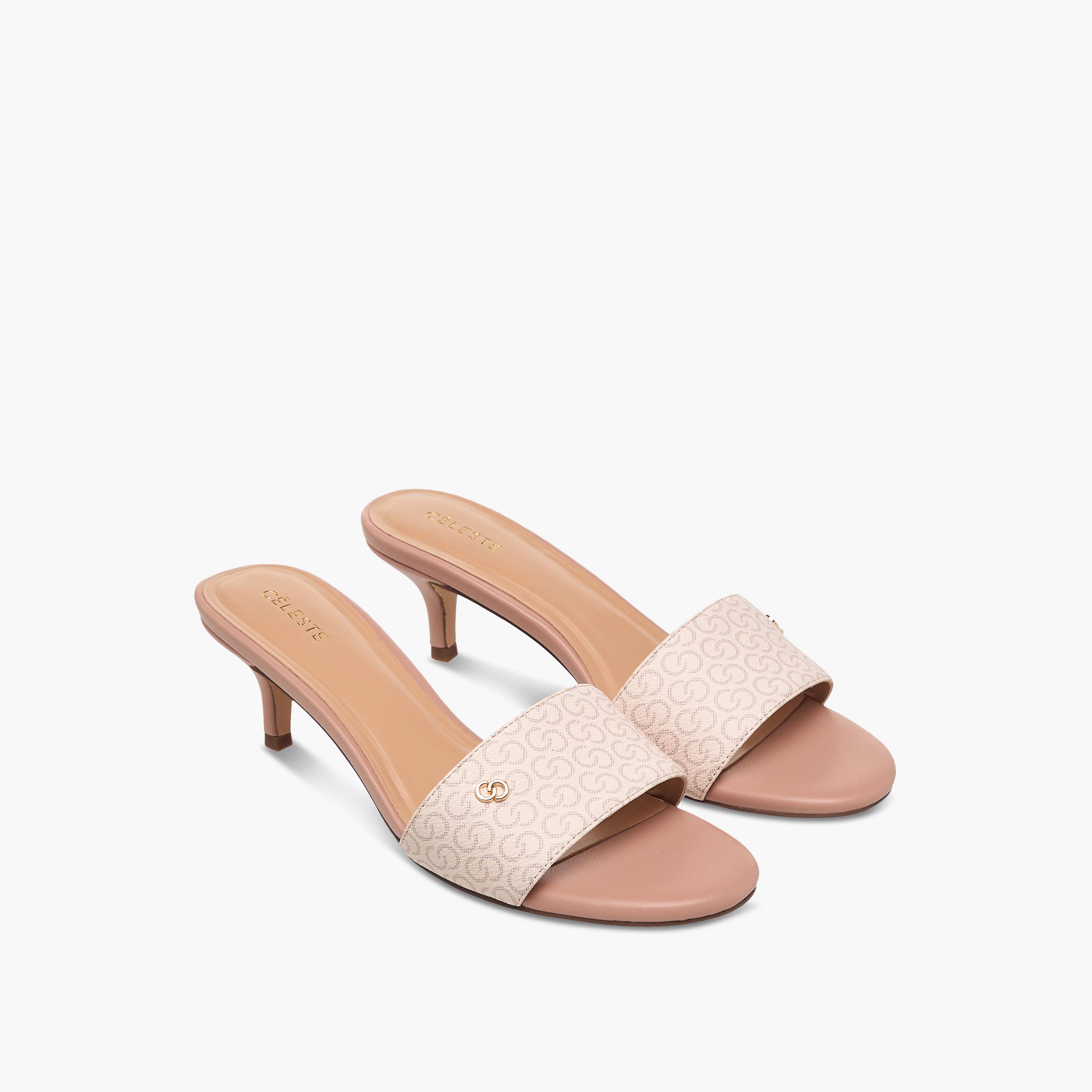 Celeste Women's Monogram Print Open Toe Sandals with Kitten Heels-women-shoes-sandals-heeled-image-1