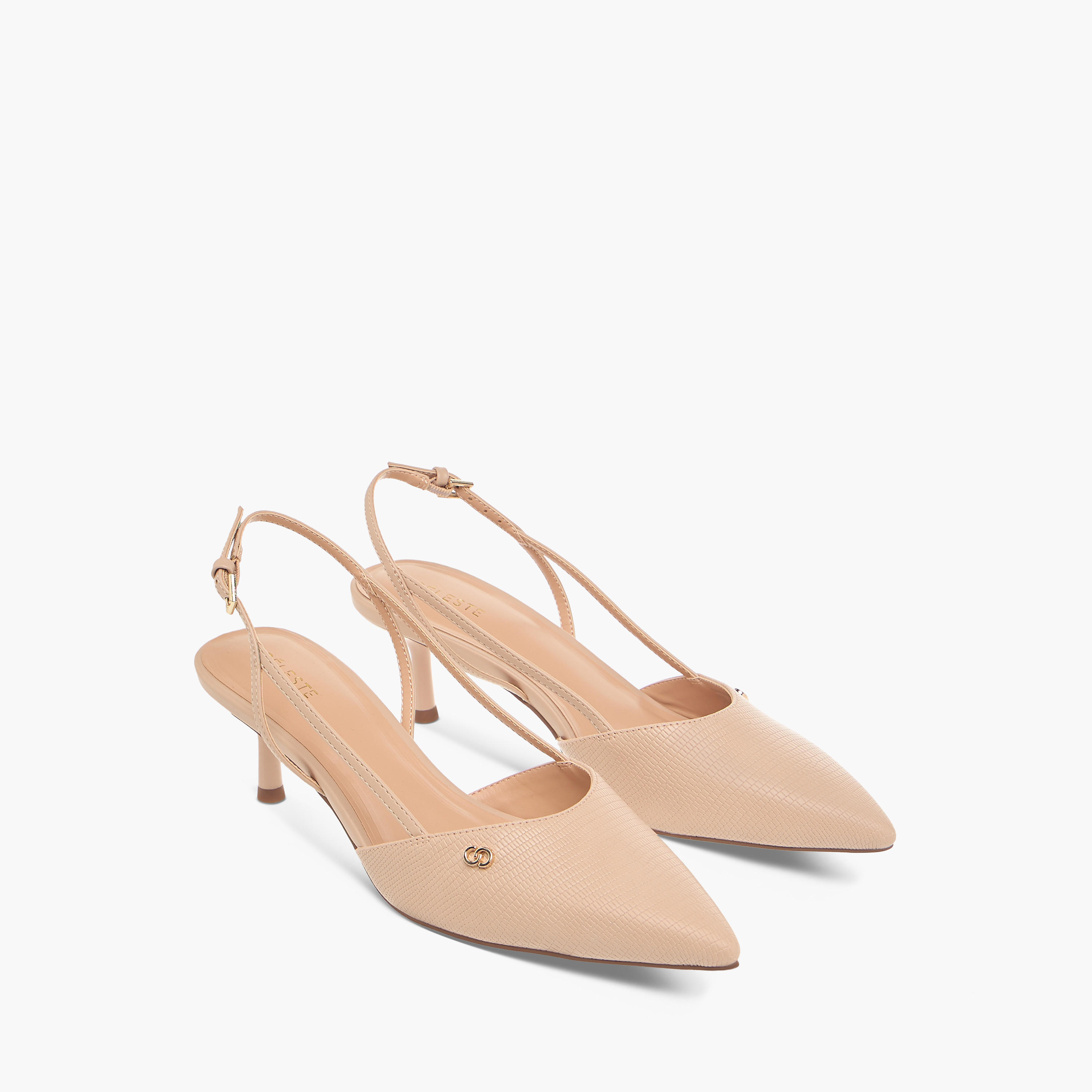 Celeste Women's Textured Slingback Shoes with Buckle Closure and Kitten Heels-women-shoes-heels-image-1