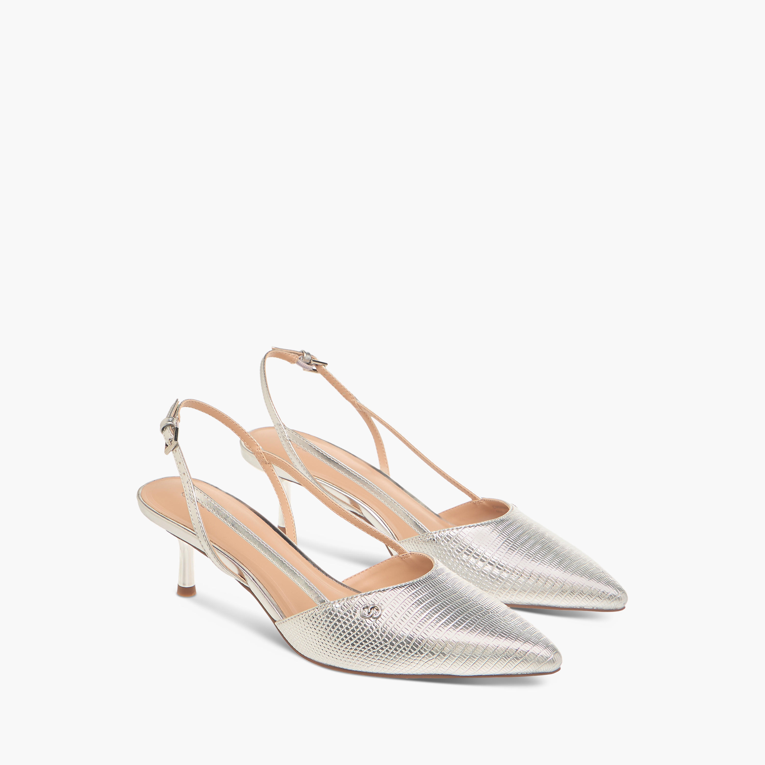 Celeste Women's Textured Slingback Shoes with Buckle Closure and Kitten Heels-women-shoes-heels-image-1