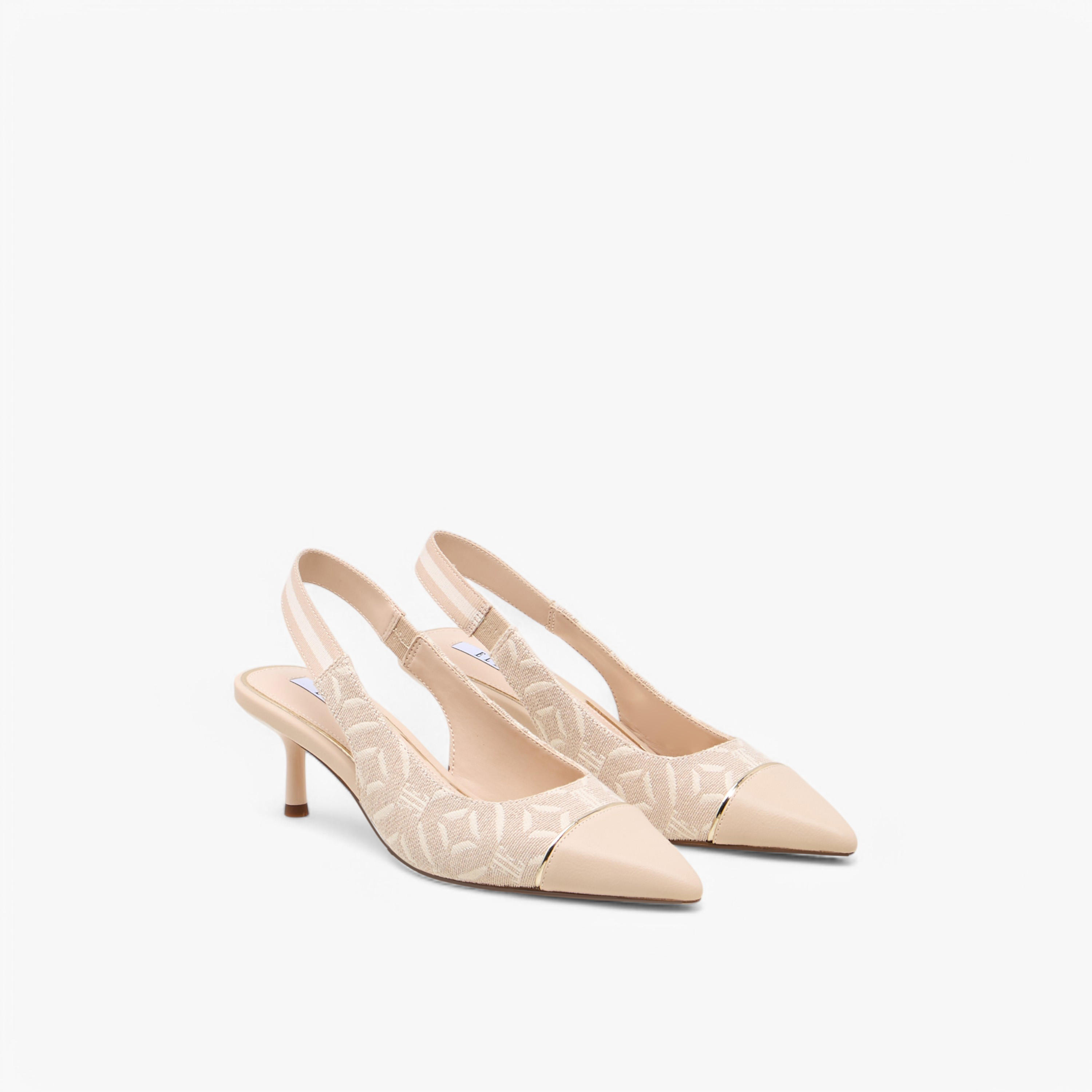 Elle Monogram Print Slingback Pointed Toe Shoes with Kitten Heels-women-shoes-sandals-heeled-image-1