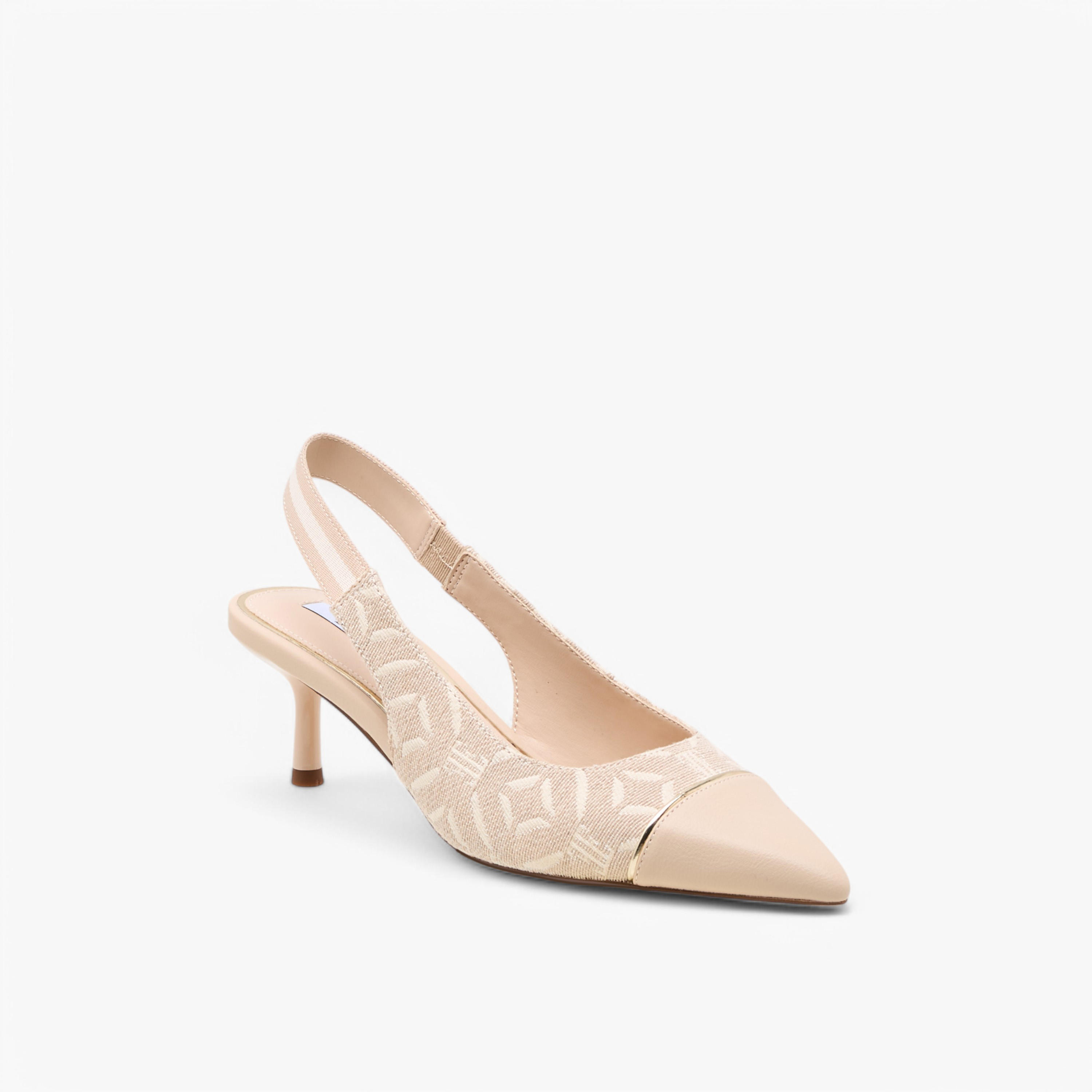 Elle Monogram Print Slingback Pointed Toe Shoes with Kitten Heels-women-shoes-sandals-heeled-image-2
