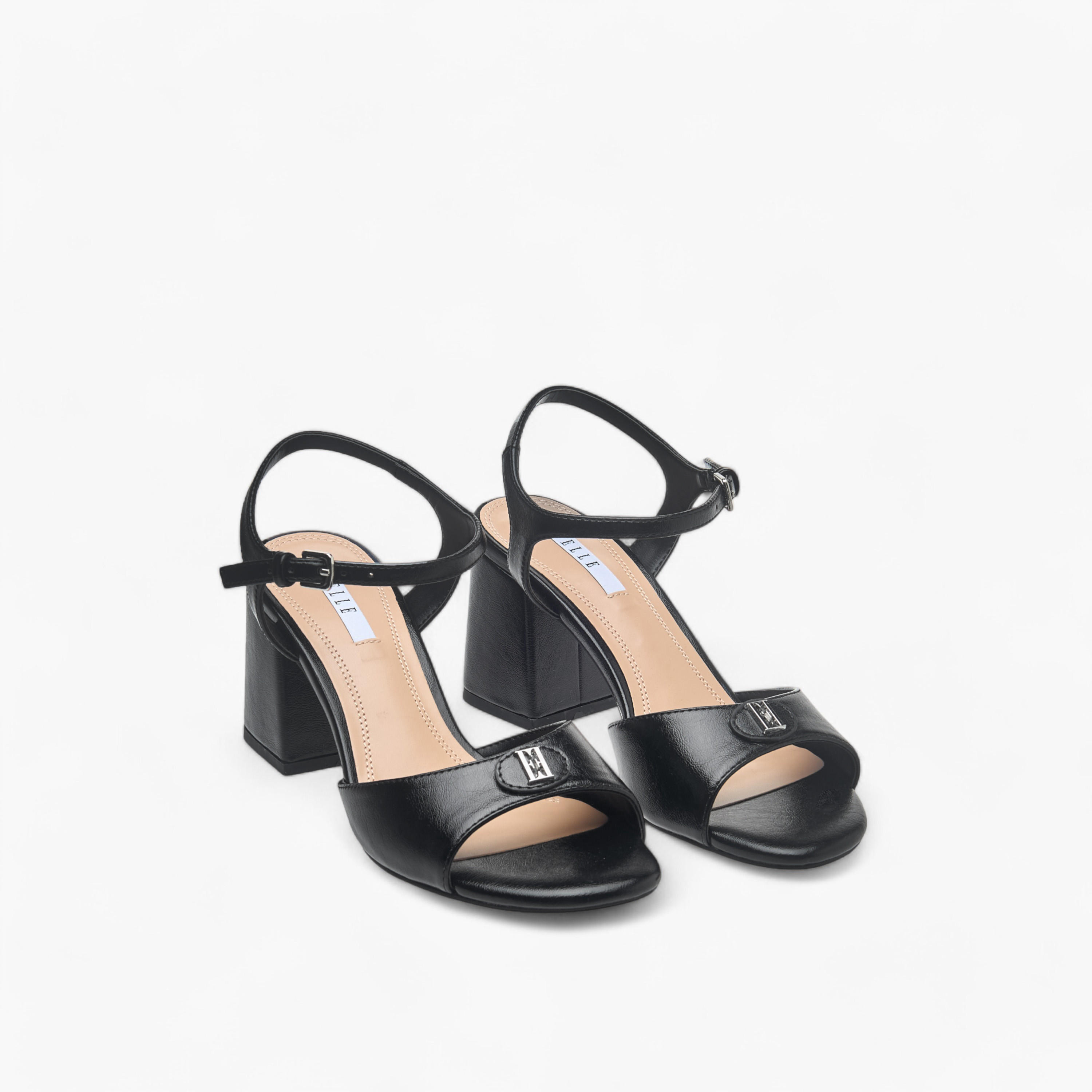 Elle Women's Logo Accent Sandals with Block Heels and Buckle Closure-women-shoes-sandals-heeled-image-1