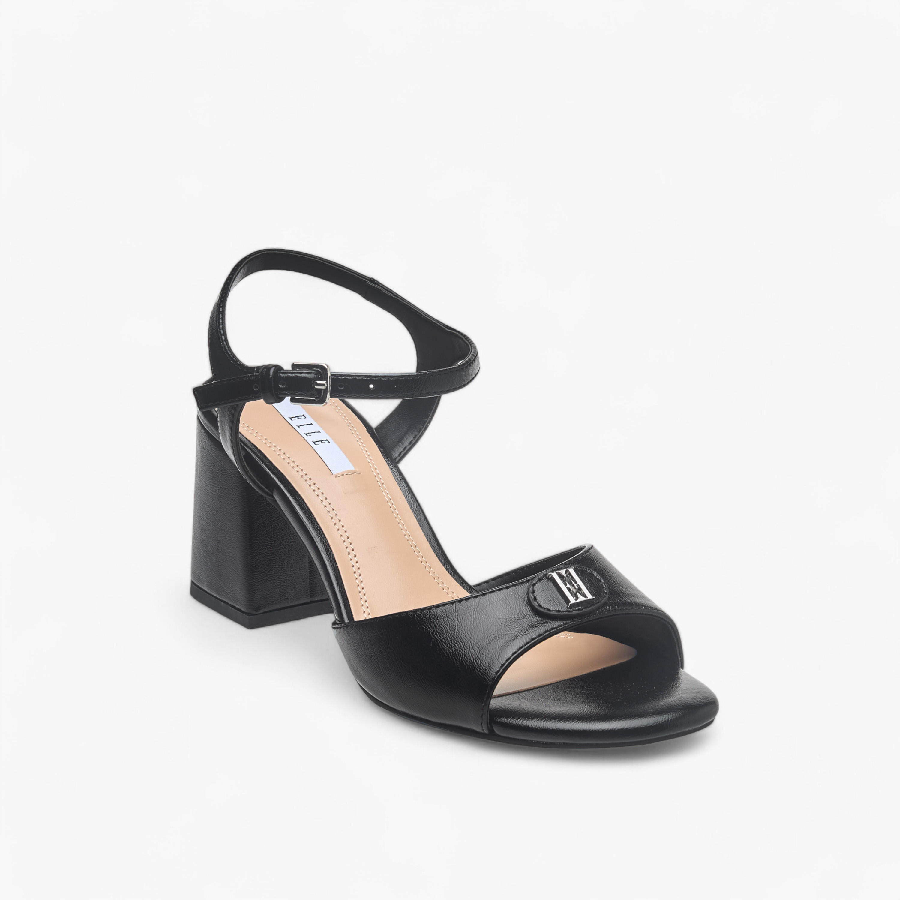 Elle Women's Logo Accent Sandals with Block Heels and Buckle Closure-women-shoes-sandals-heeled-image-2