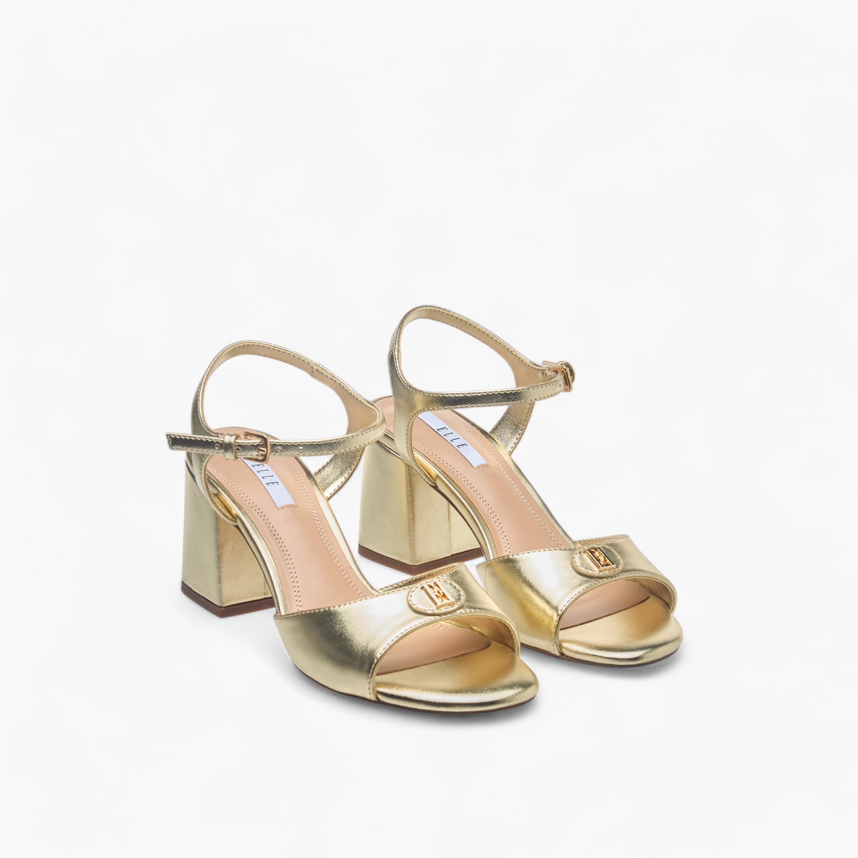 Elle Women's Logo Accent Sandals with Block Heels and Buckle Closure-women-shoes-sandals-heeled-image-1