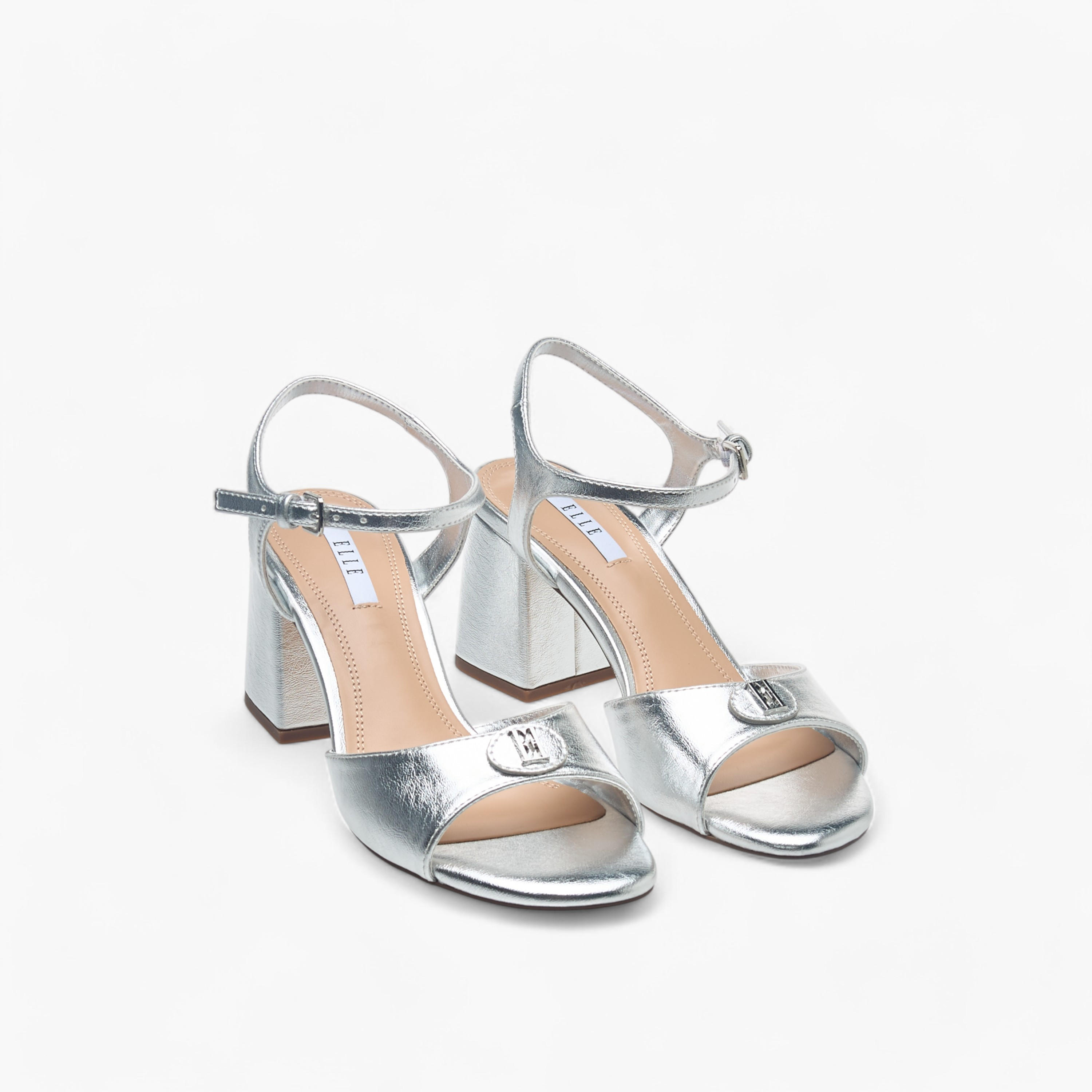 Elle Women's Logo Accent Sandals with Block Heels and Buckle Closure-women-shoes-sandals-heeled-image-1