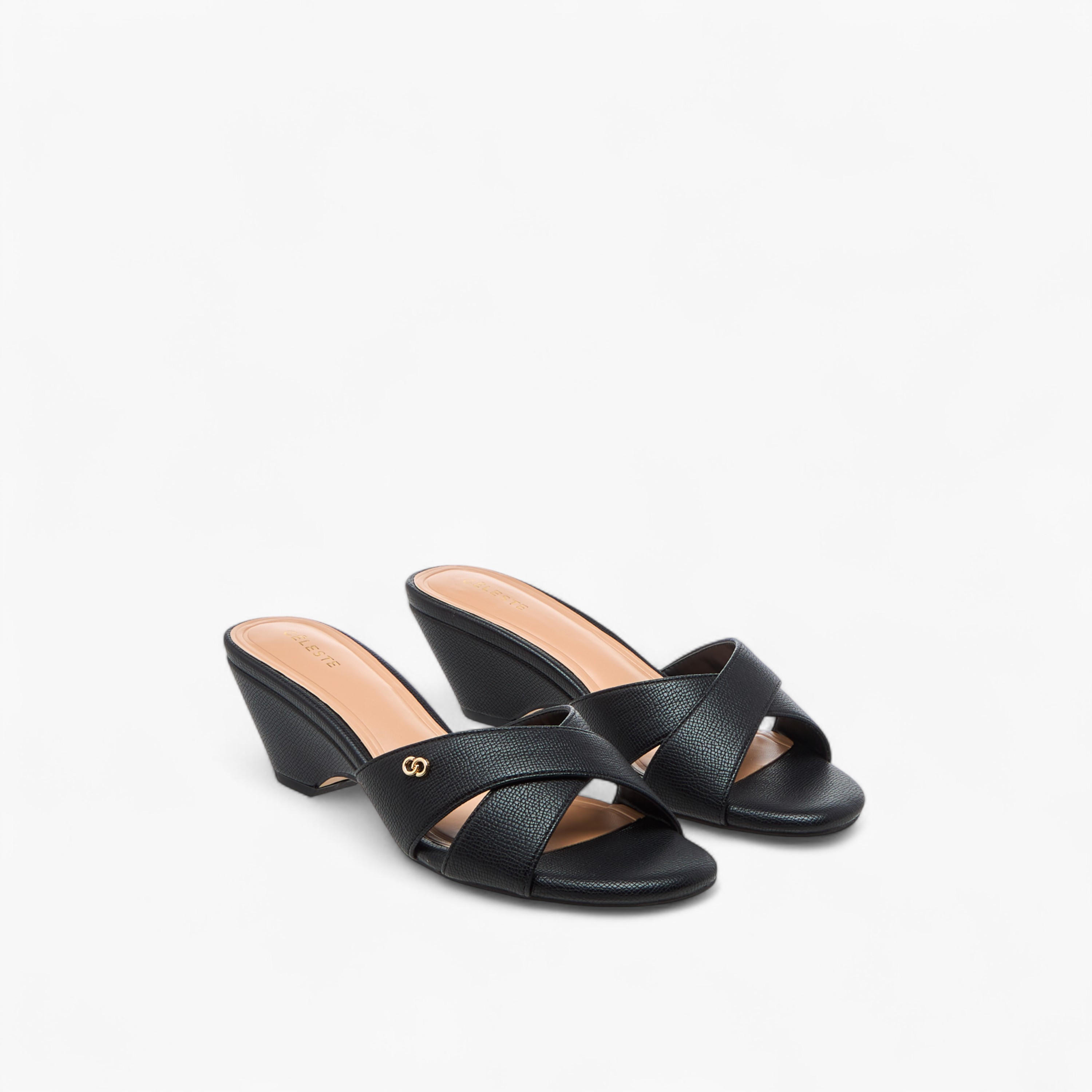 Celeste Women's Textured Cross Strap Sandals with Block Heels-women-shoes-sandals-heeled-image-1