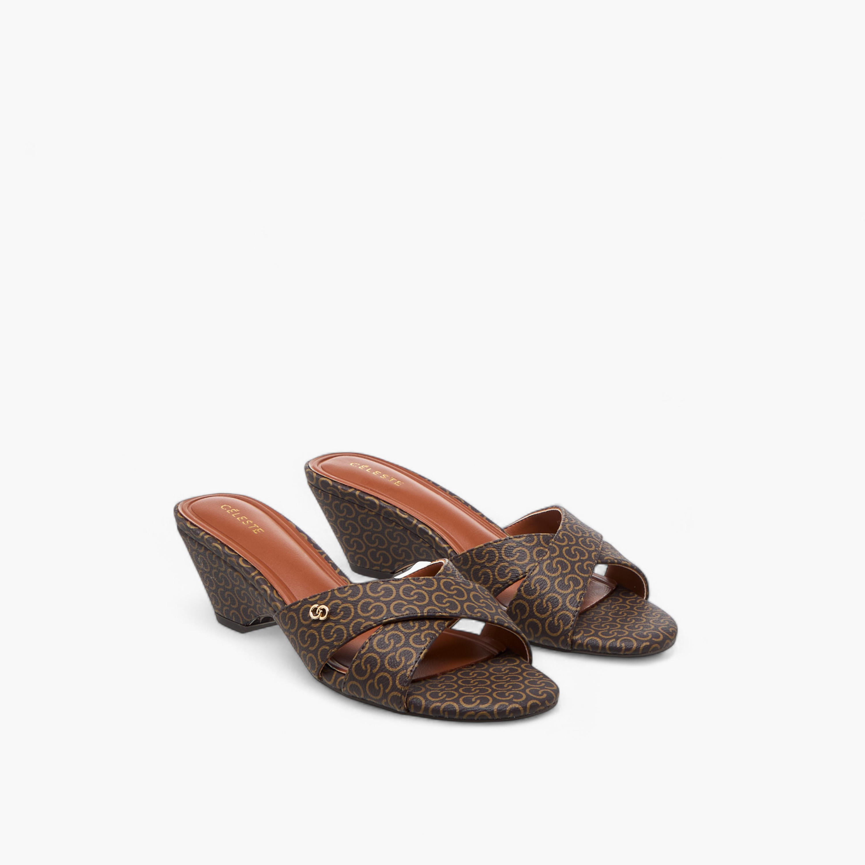 Celeste Women's Monogram Print Cross Strap Sandals with Block Heels-women-shoes-sandals-heeled-image-1
