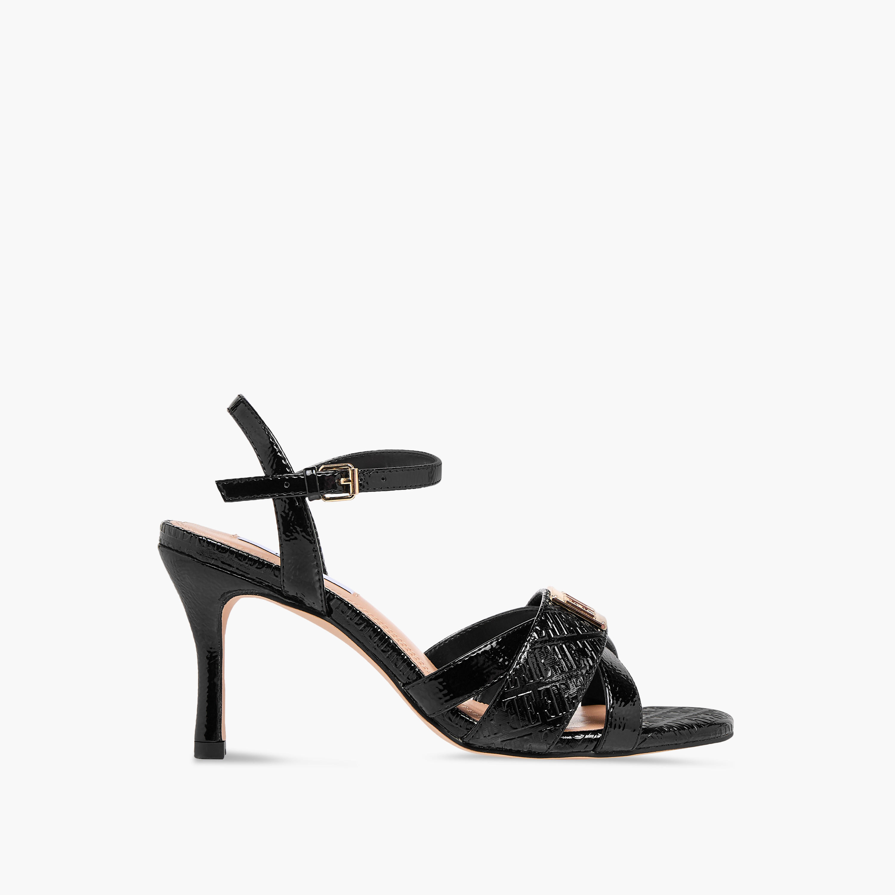 Elle Women's Monogram Embossed Sandals with Stiletto Heels and Buckle Closure-women-shoes-sandals-heeled-image-3