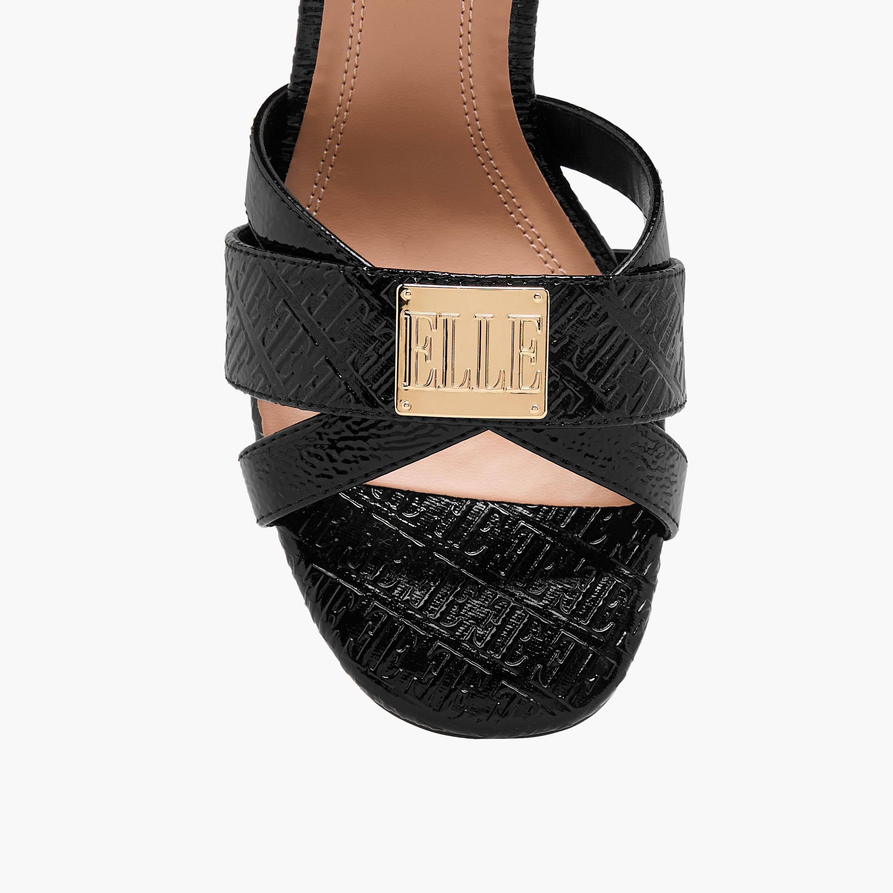 Elle Women's Monogram Embossed Sandals with Stiletto Heels and Buckle Closure-women-shoes-sandals-heeled-image-4