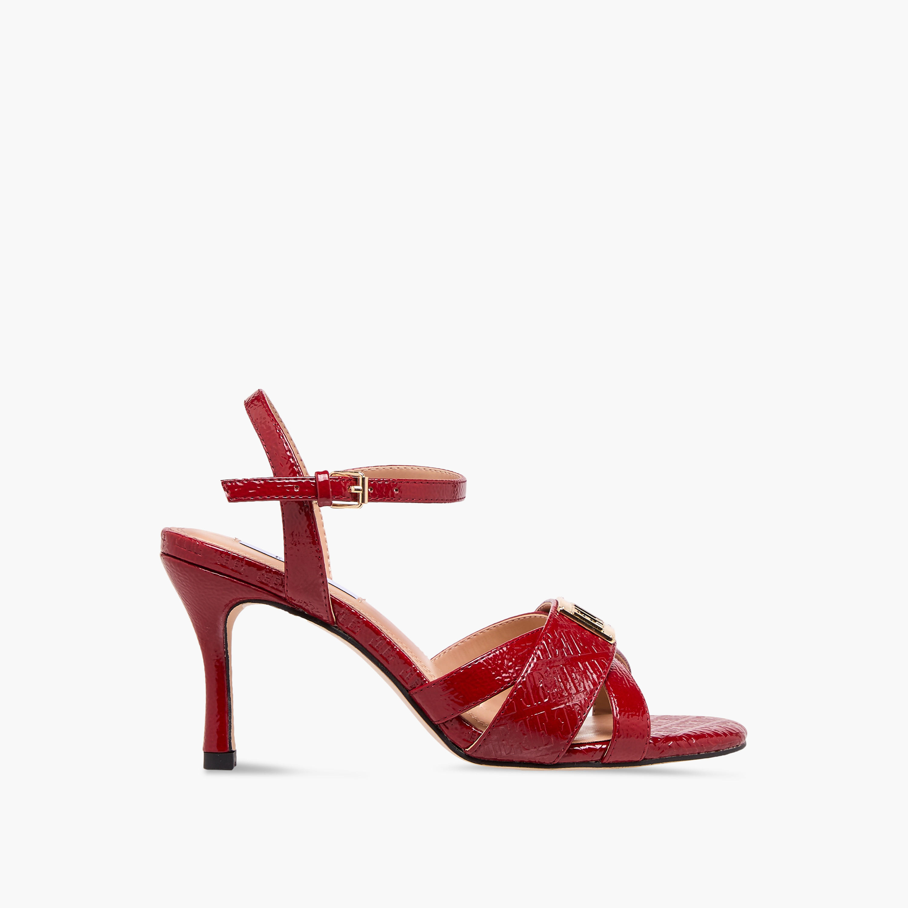 Elle Women's Monogram Embossed Sandals with Stiletto Heels and Buckle Closure-women-shoes-sandals-heeled-image-3