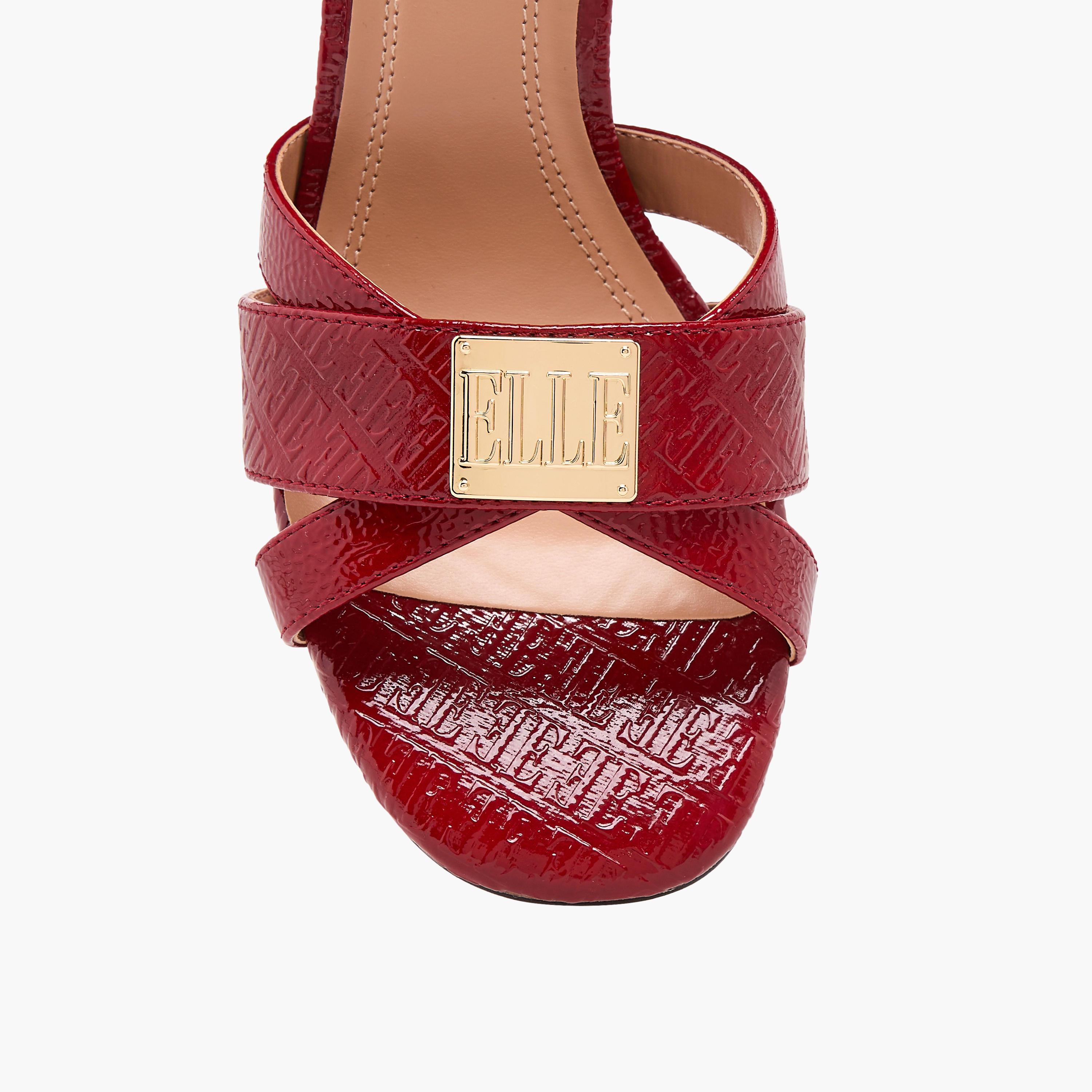 Elle Women's Monogram Embossed Sandals with Stiletto Heels and Buckle Closure-women-shoes-sandals-heeled-image-4