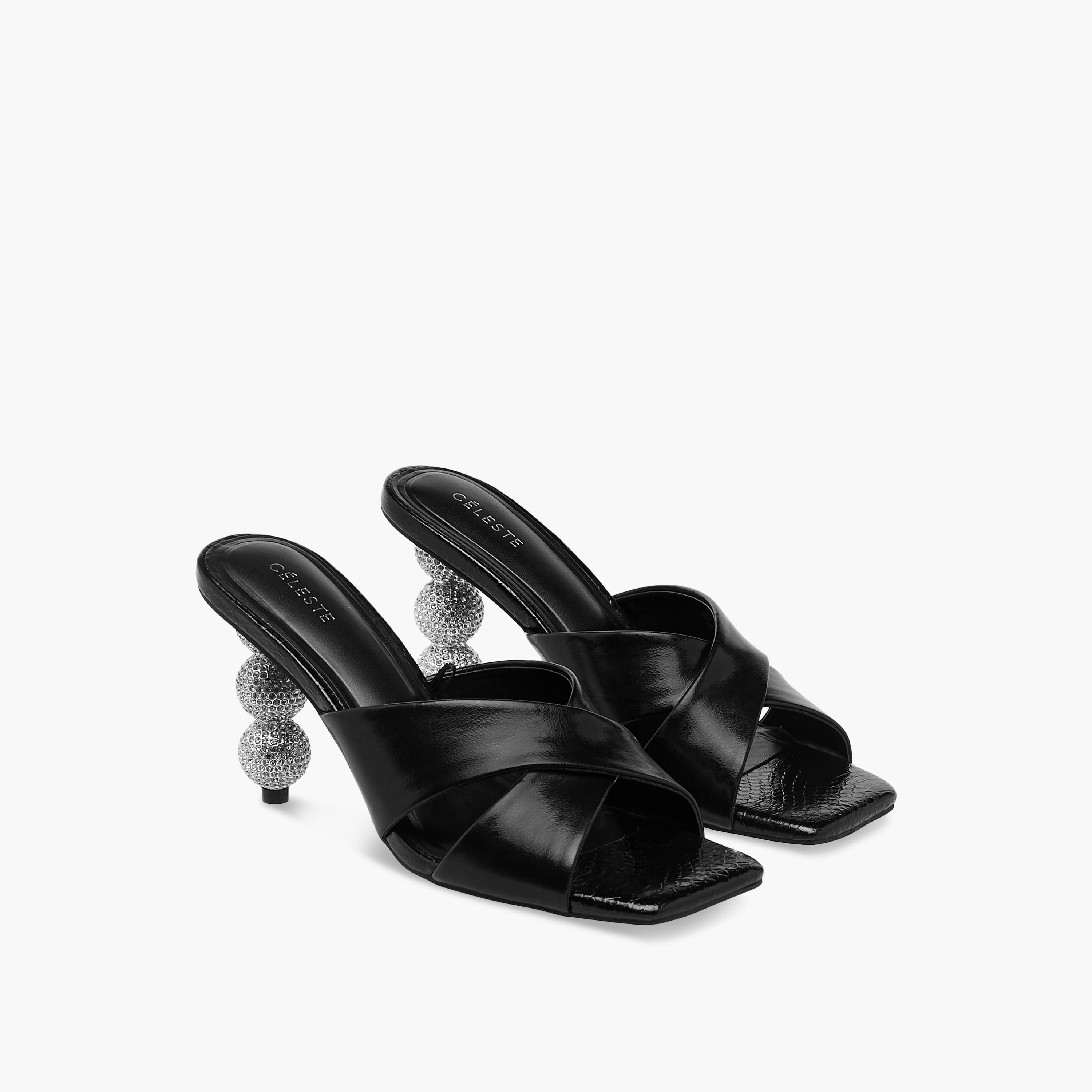 Celeste Women's Embellished Slip-On Cross Strap Sandals with Stiletto Heels-women-shoes-sandals-heeled-image-1