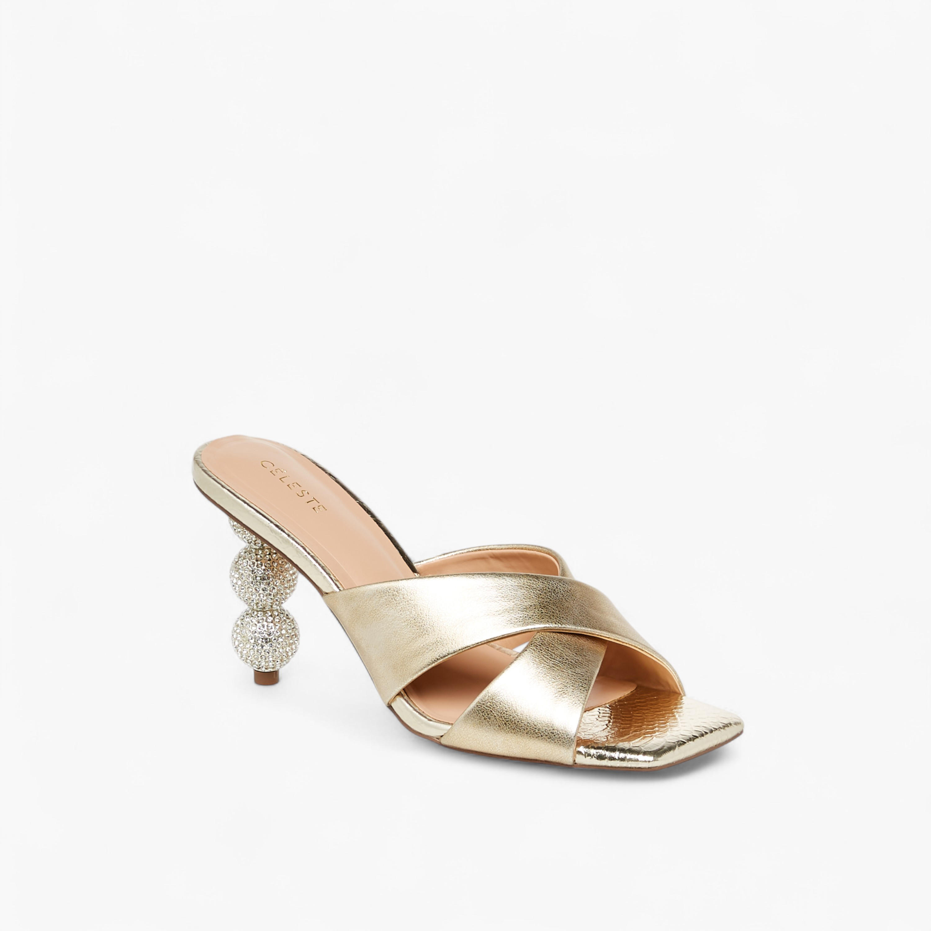 Celeste Women's Embellished Slip-On Cross Strap Sandals with Stiletto Heels-women-shoes-sandals-heeled-image-2