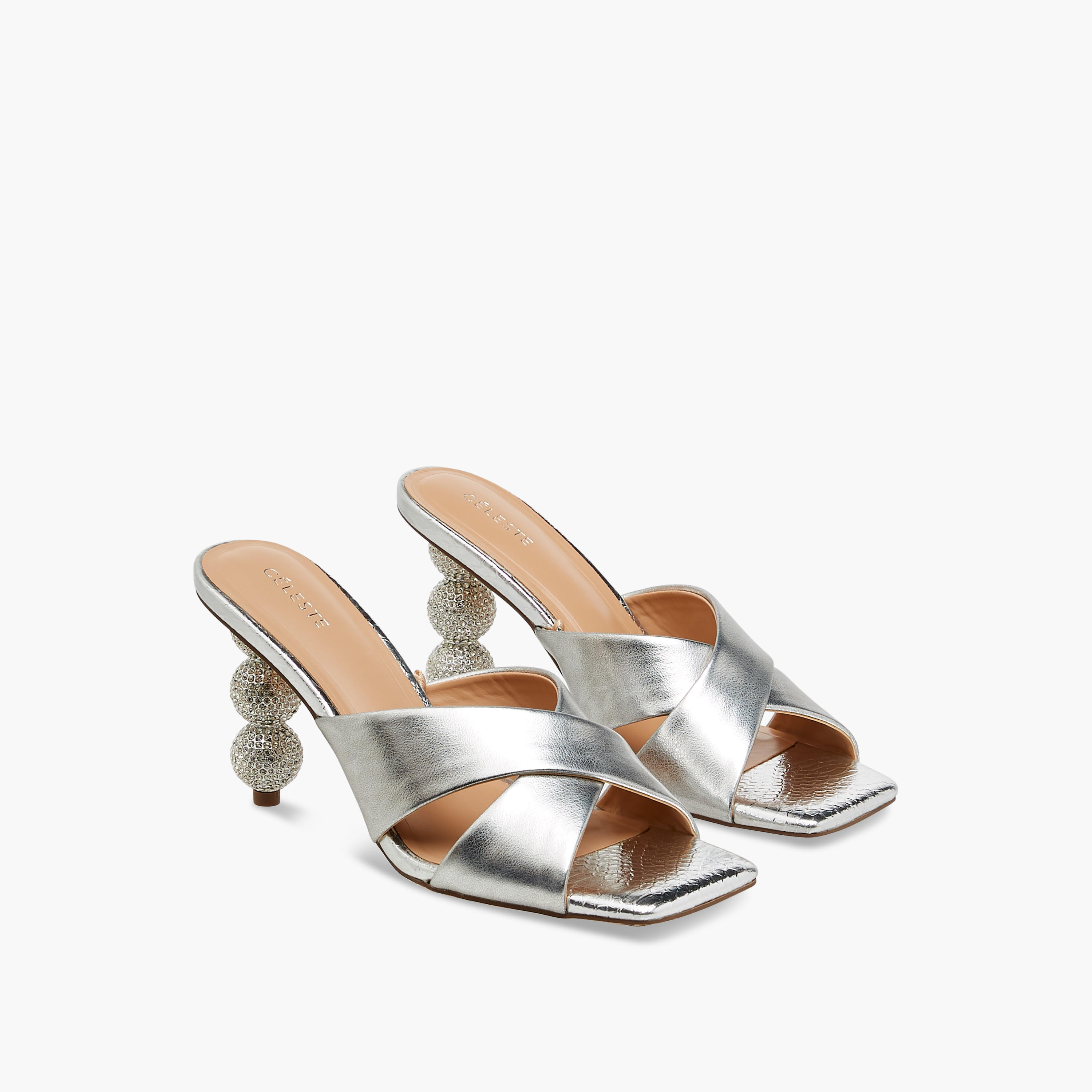 Celeste Women's Embellished Slip-On Cross Strap Sandals with Stiletto Heels-women-shoes-sandals-heeled-image-1