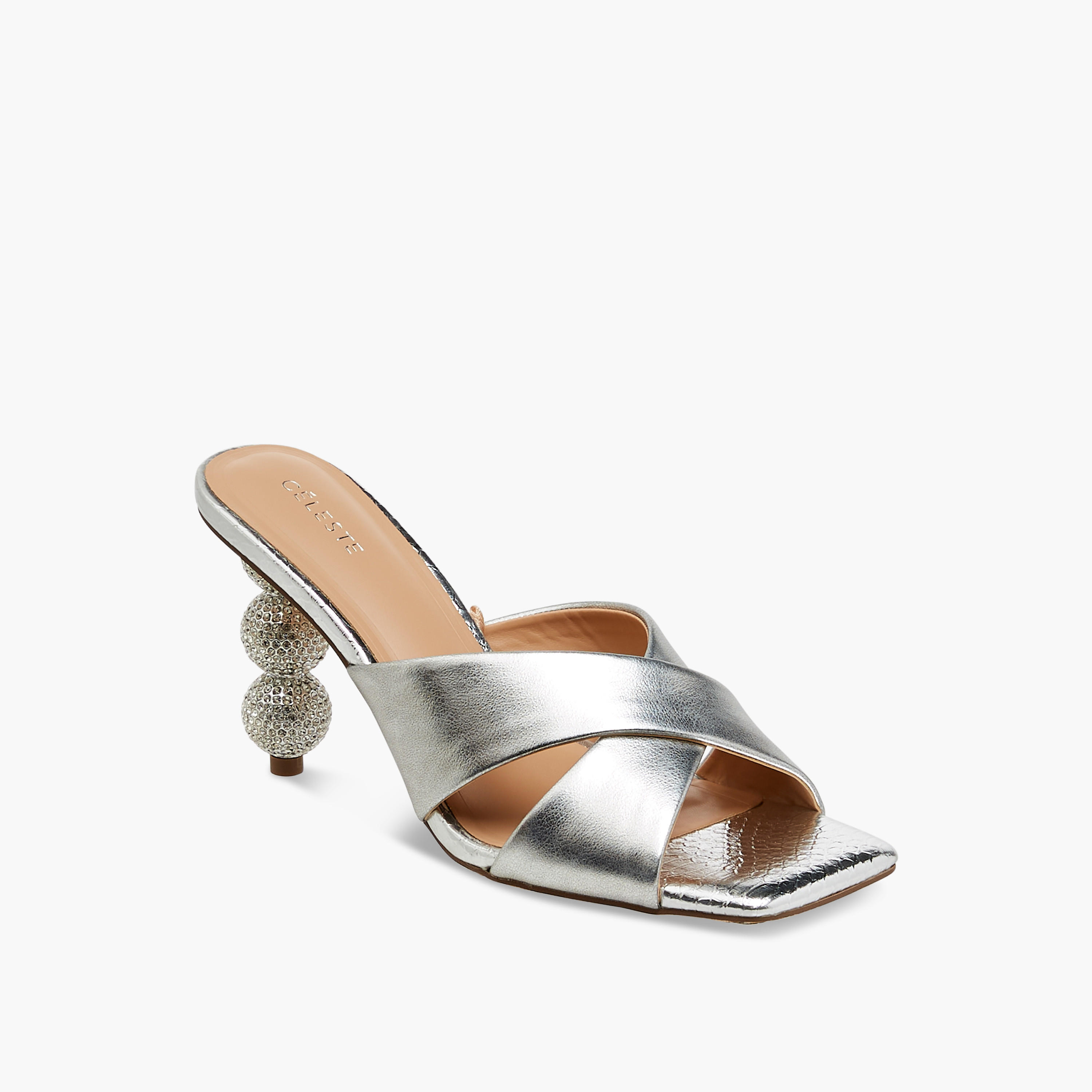 Celeste Women's Embellished Slip-On Cross Strap Sandals with Stiletto Heels-women-shoes-sandals-heeled-image-2