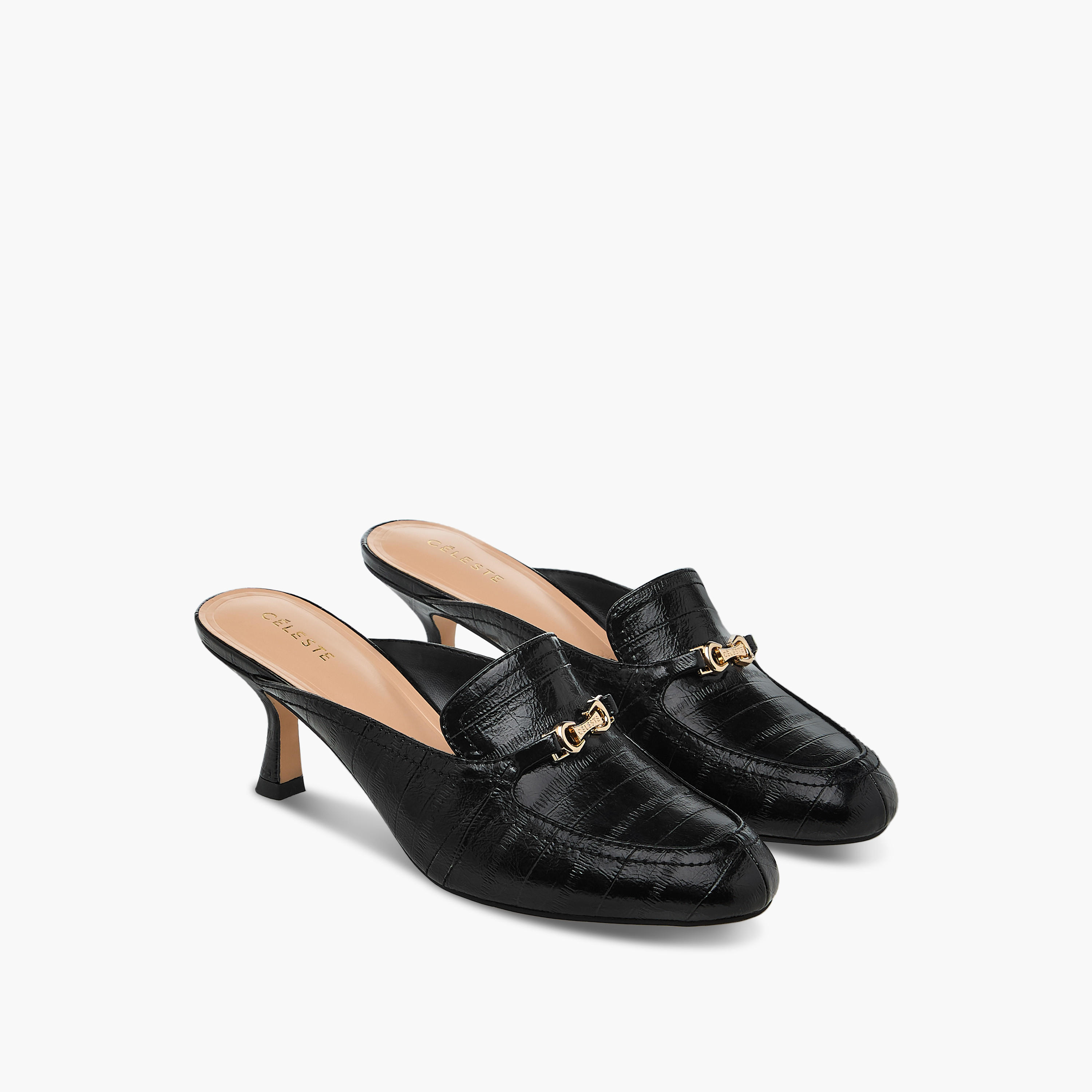 Celeste Women's Metal Accent Slip-On Mules with Kitten Heels-women-shoes-heels-image-1