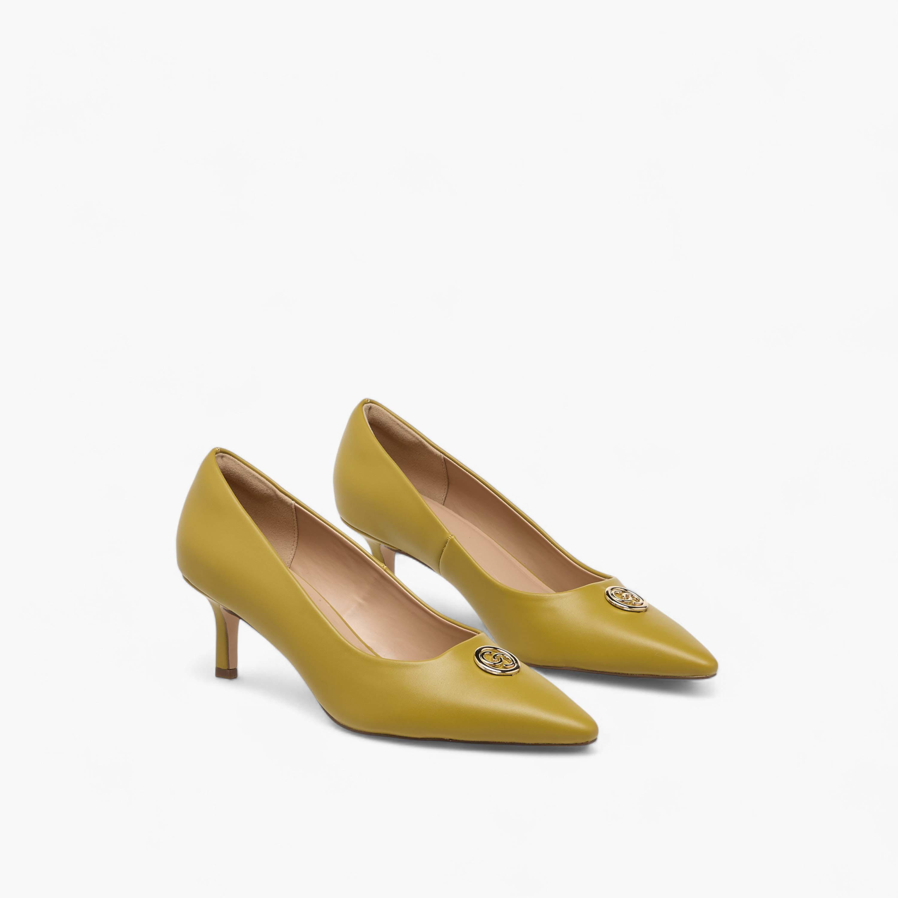 Celeste Women's Metal Accent Pointed Toe Pumps with Kitten Heels-women-shoes-heels-image-1
