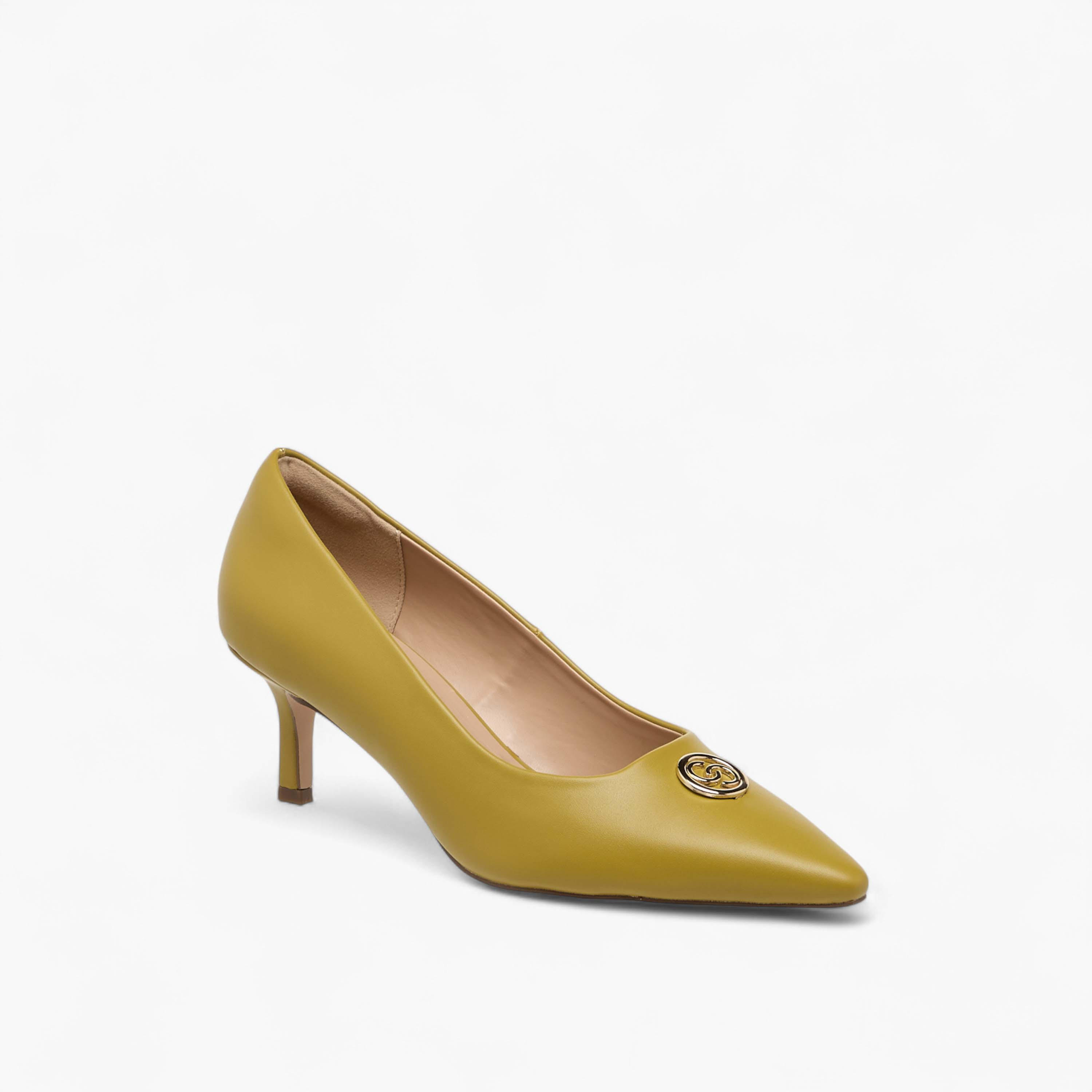 Celeste Women's Metal Accent Pointed Toe Pumps with Kitten Heels-women-shoes-heels-image-2