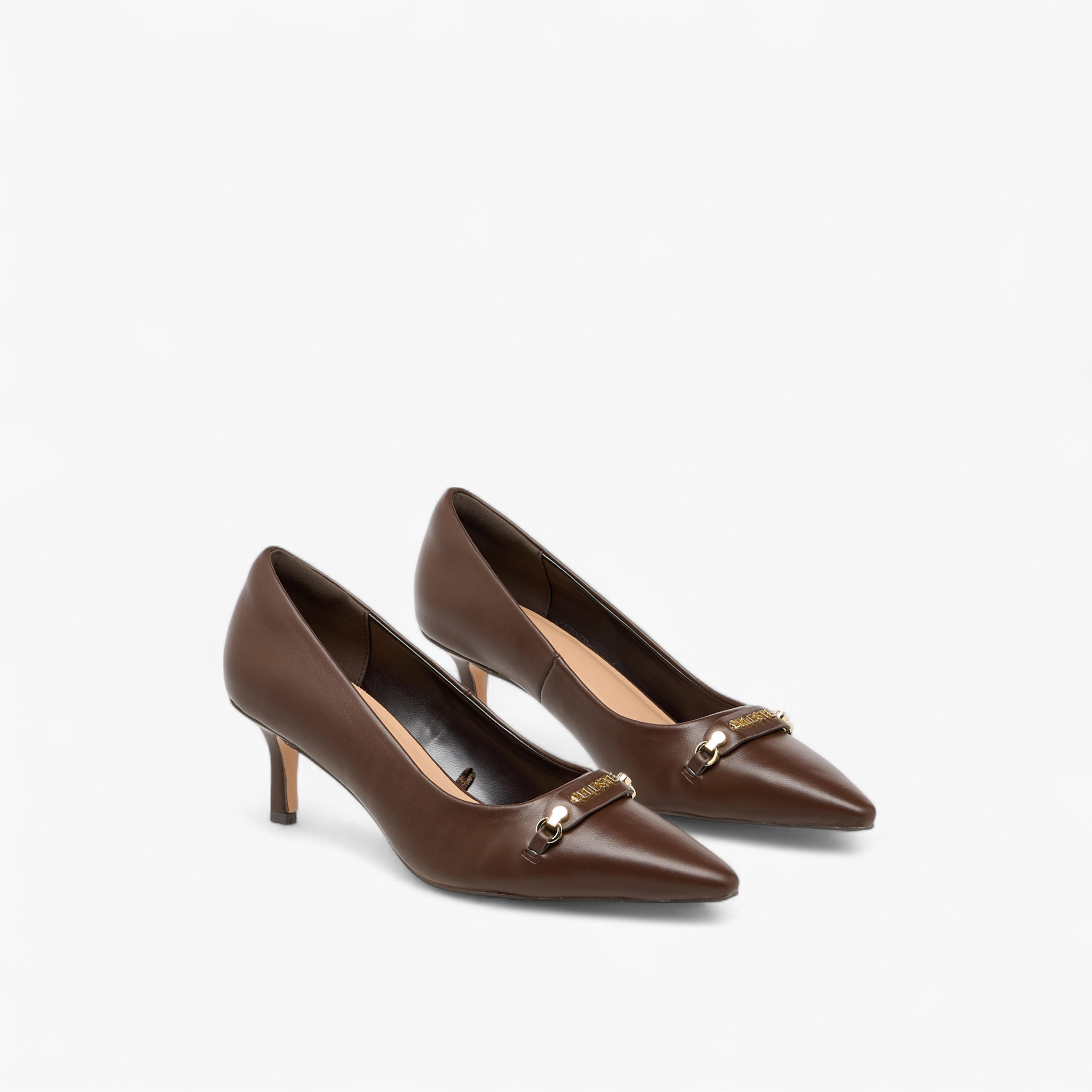 Celeste Women's Metal Accent Pointed Toe Pumps with Kitten Heels-women-shoes-heels-image-1