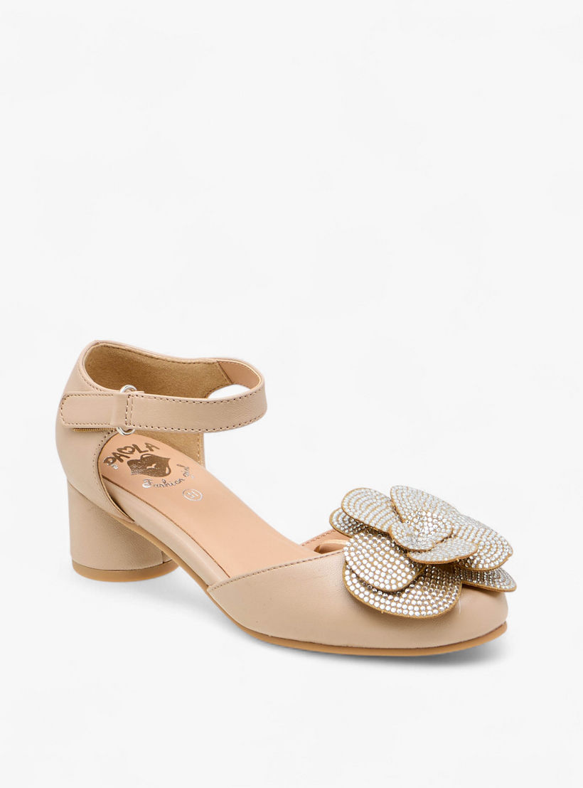 Pablosky Girls' Floral Embellished Block Heeled Sandals with Hook and Loop Closure-girls-shoes-sandals-image-2