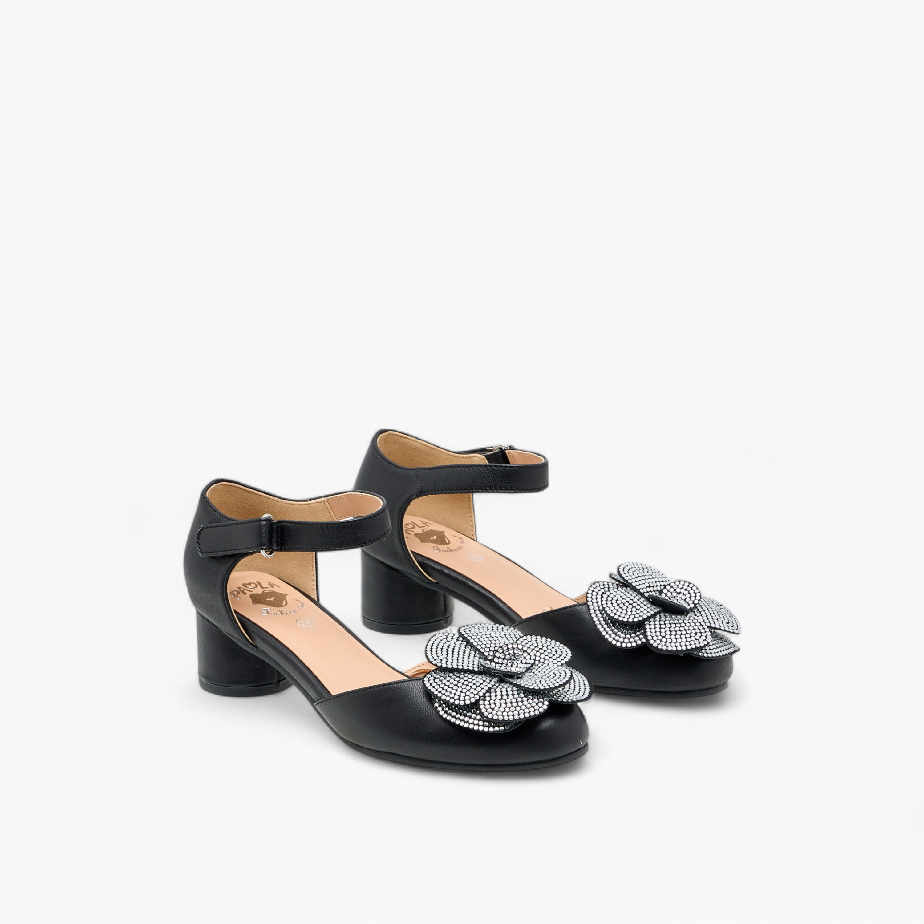 صندل بكعب سميك وشريط إغلاق لاصق وتزيينات زهرية للبنات من بابلوسكي-girls-shoes-sandals-image-1