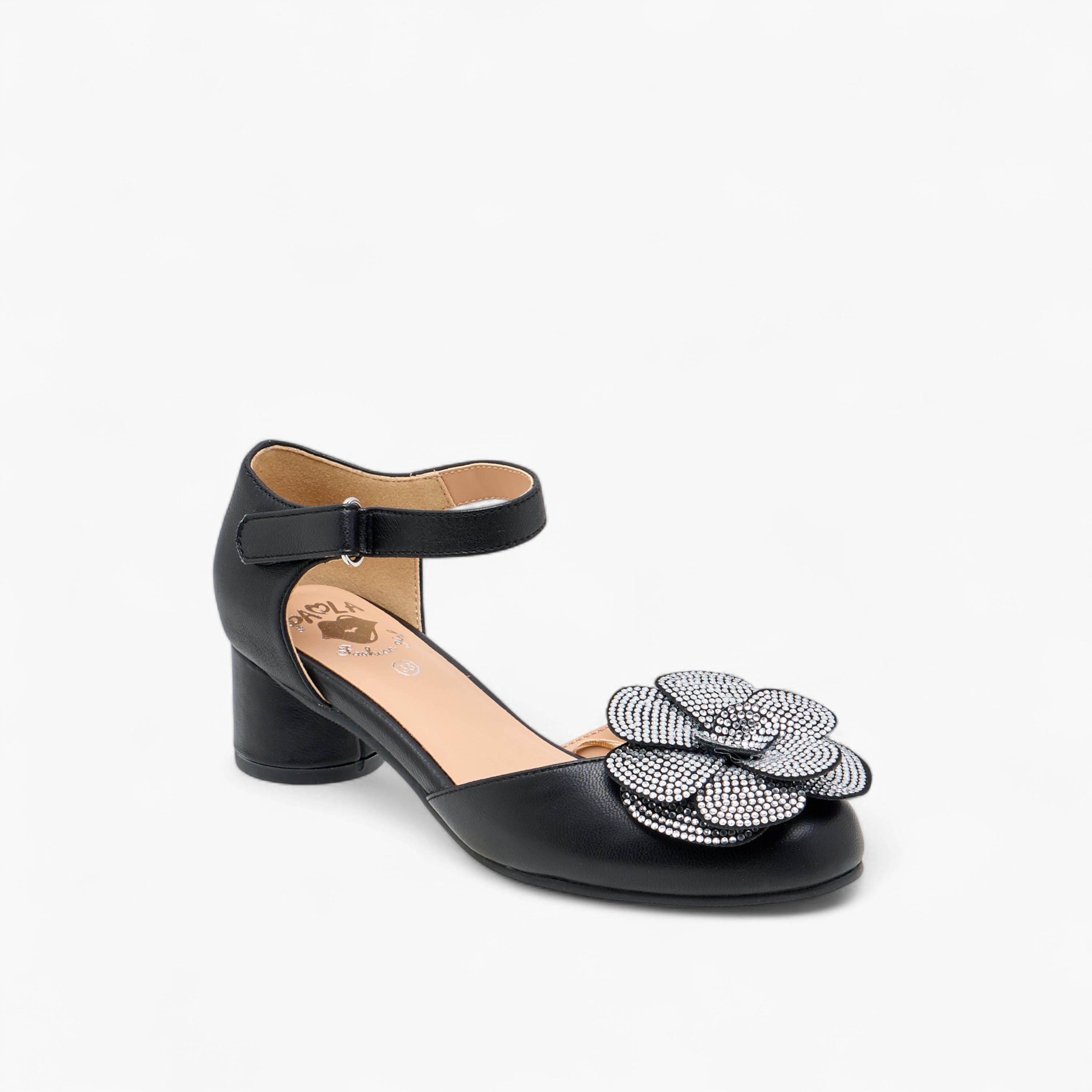 صندل بكعب سميك وشريط إغلاق لاصق وتزيينات زهرية للبنات من بابلوسكي-girls-shoes-sandals-image-2