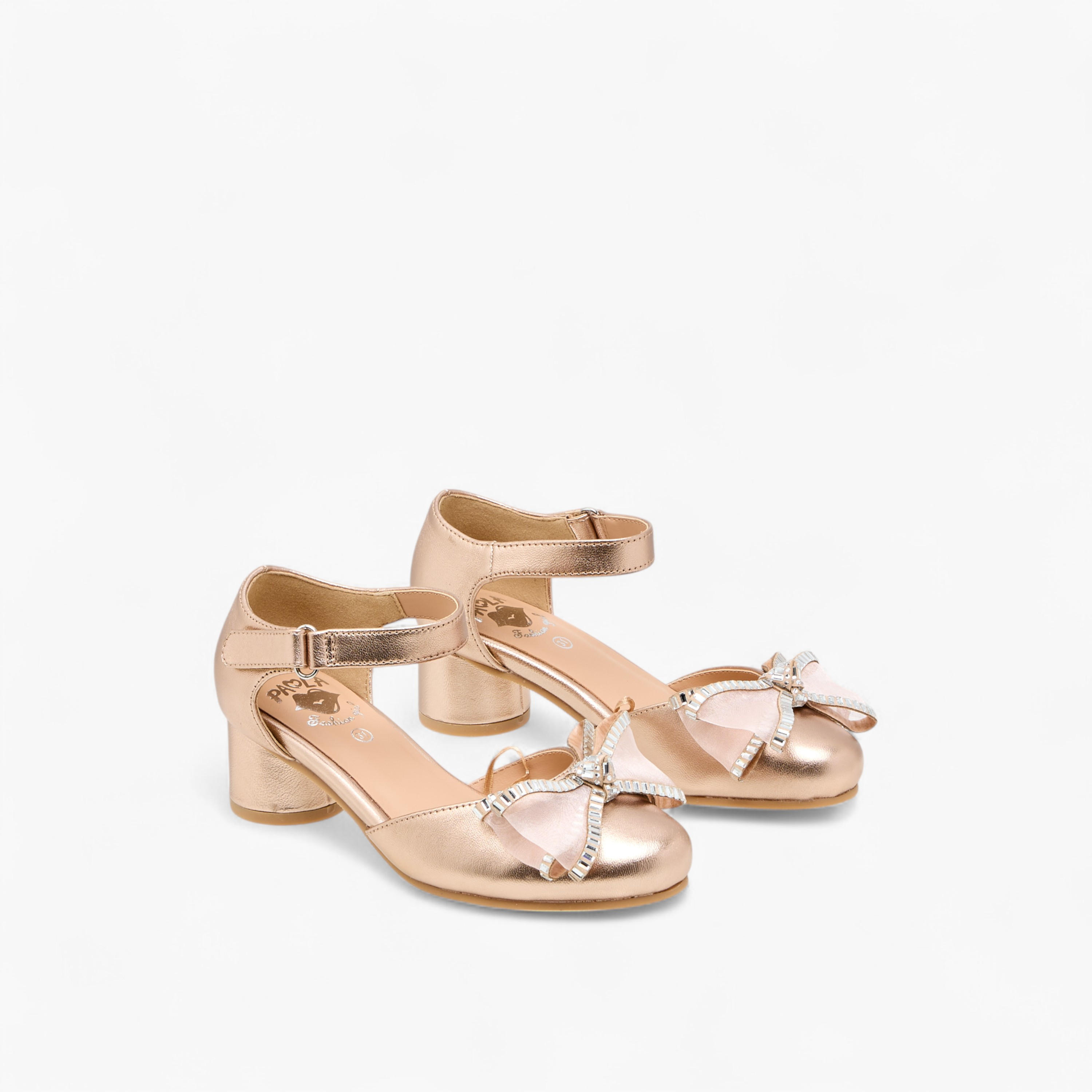 Pablosky Girls' Bow Embellished Sandals with Hook and Loop Closure-girls-shoes-sandals-image-1