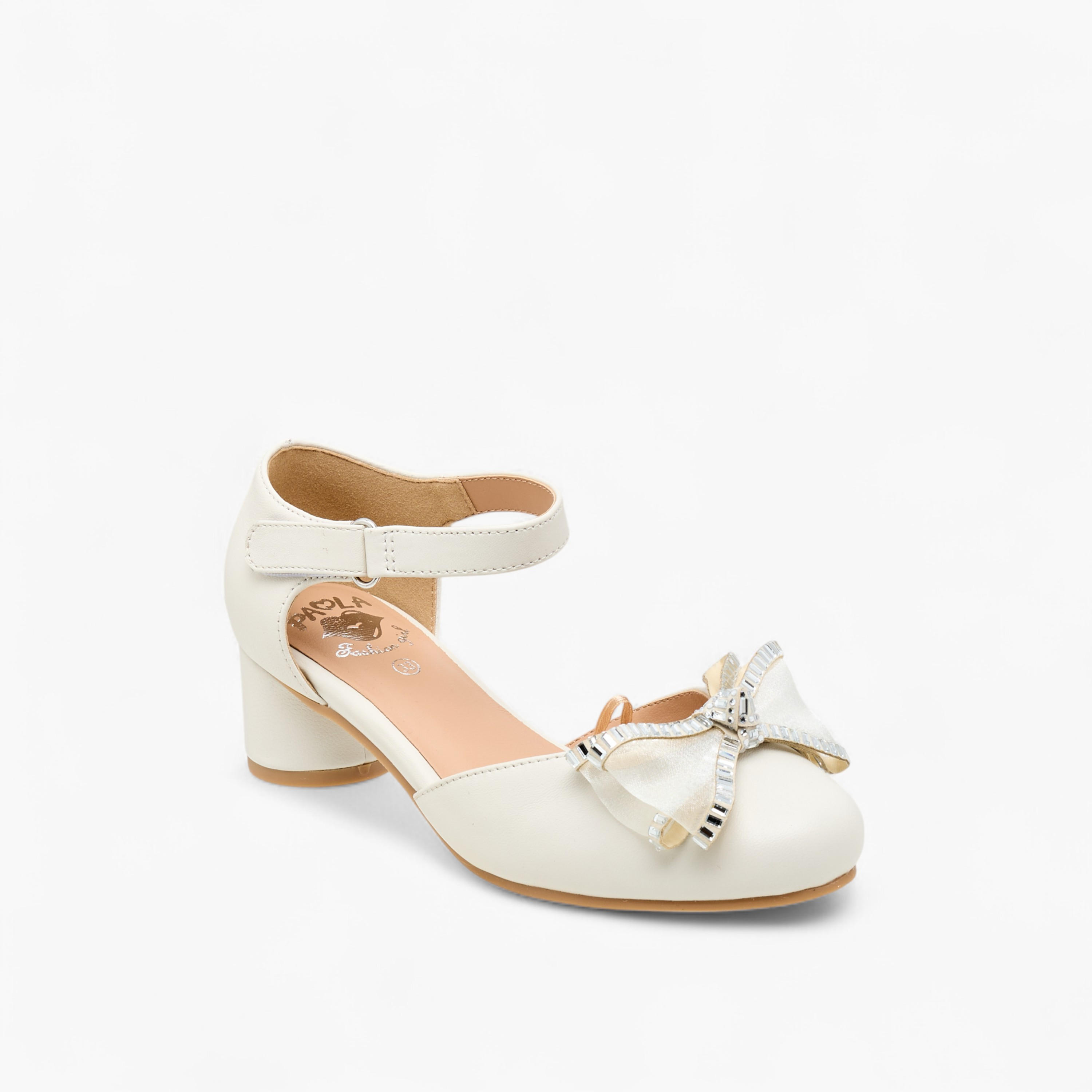 Pablosky Girls' Bow Embellished Sandals with Hook and Loop Closure-girls-shoes-sandals-image-2
