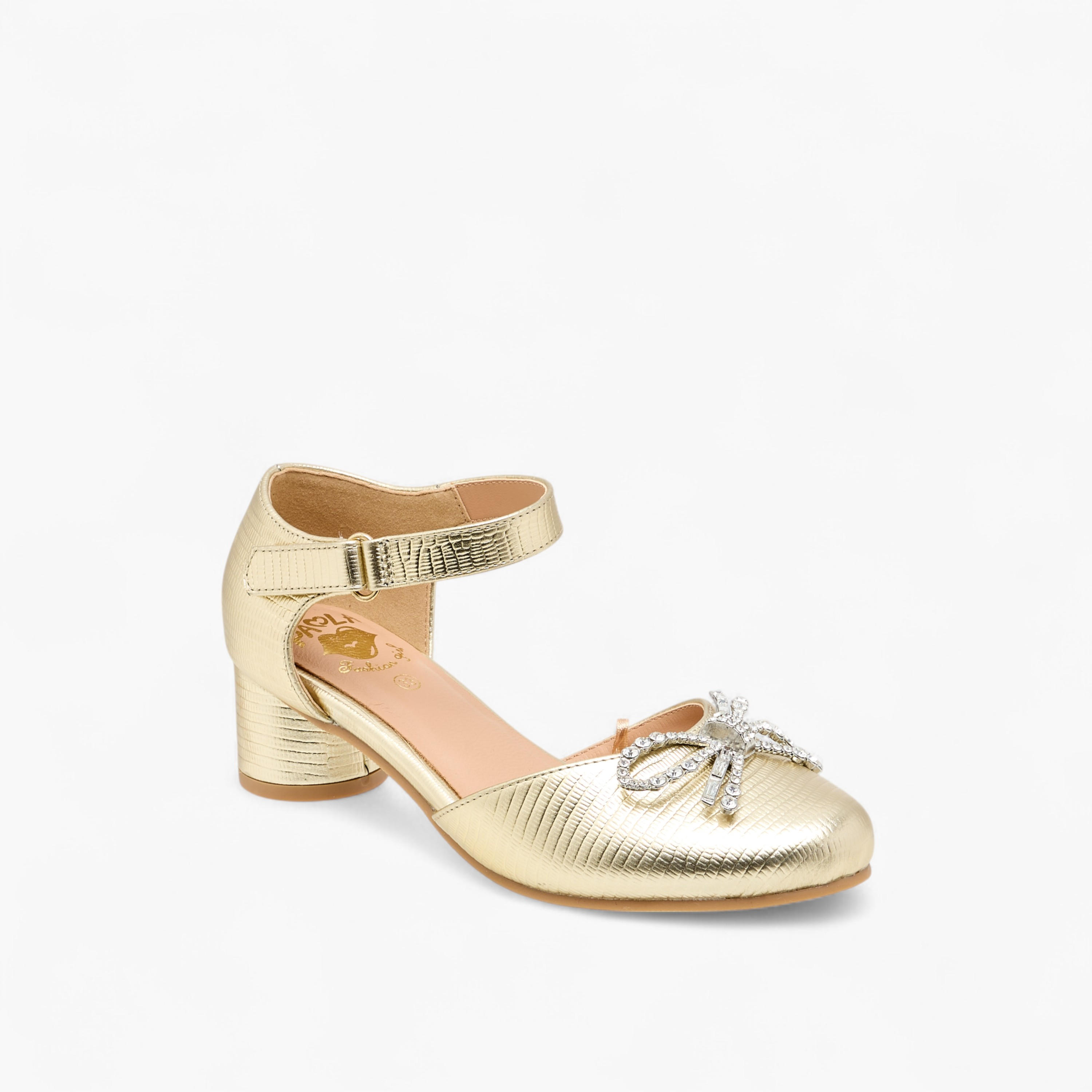 Pablosky Girls' Bow Embellished Block Heeled Sandals with Hook and Loop Closure-girls-shoes-sandals-image-2