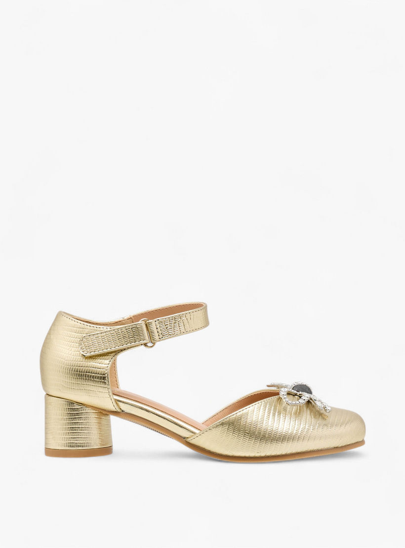 Pablosky Girls' Bow Embellished Block Heeled Sandals with Hook and Loop Closure-girls-shoes-sandals-image-3