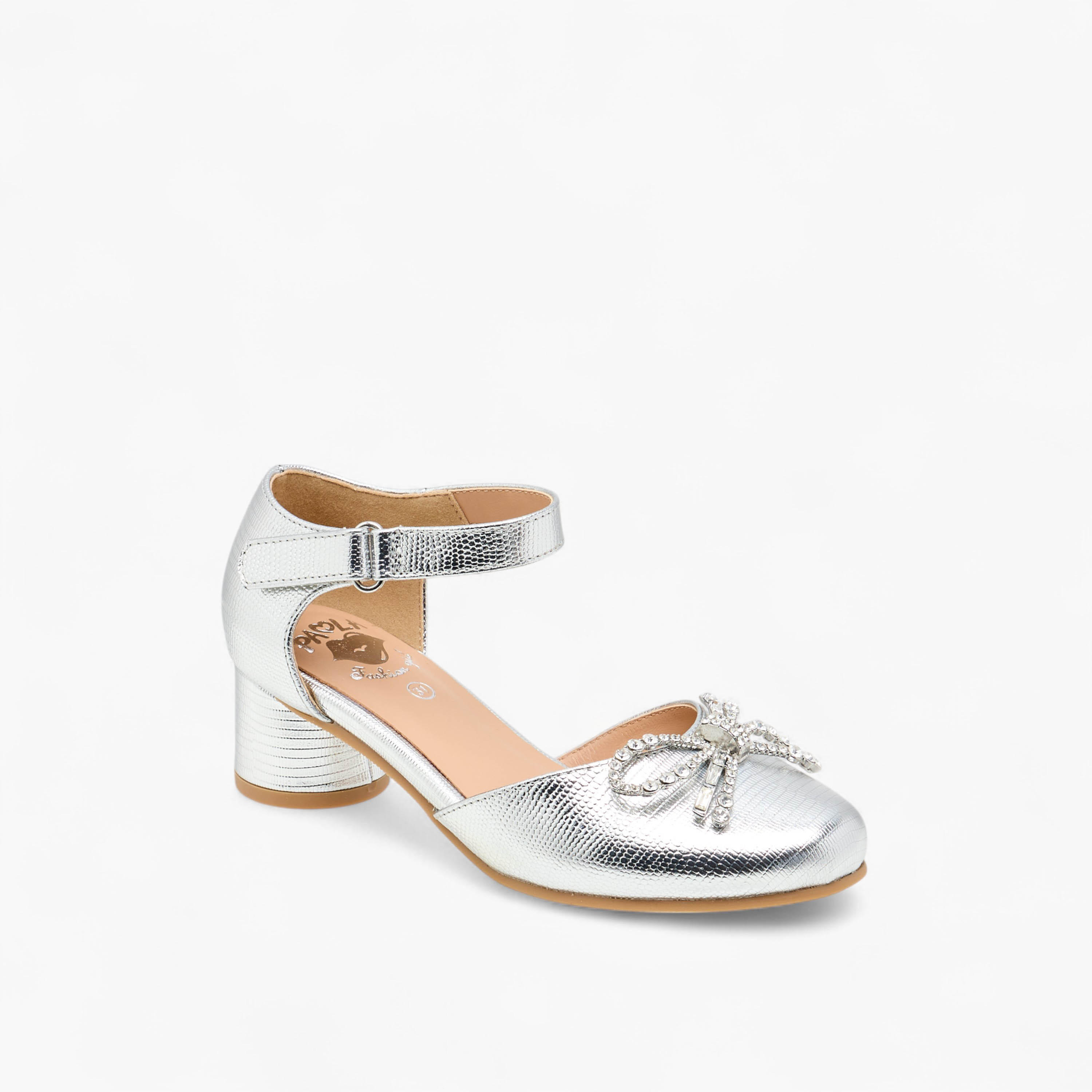 Pablosky Girls' Bow Embellished Block Heeled Sandals with Hook and Loop Closure-girls-shoes-sandals-image-2