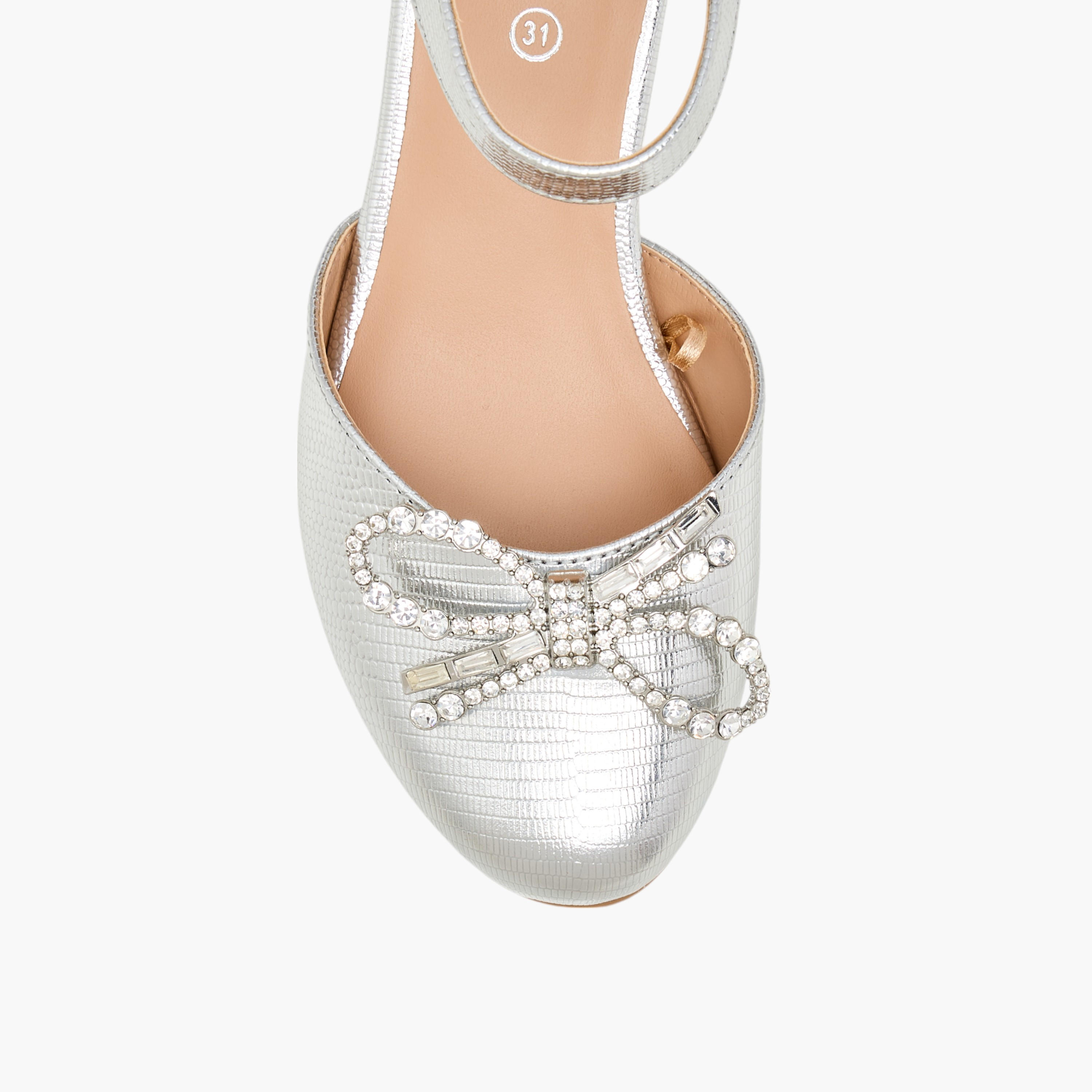 Pablosky Girls' Bow Embellished Block Heeled Sandals with Hook and Loop Closure-girls-shoes-sandals-image-4