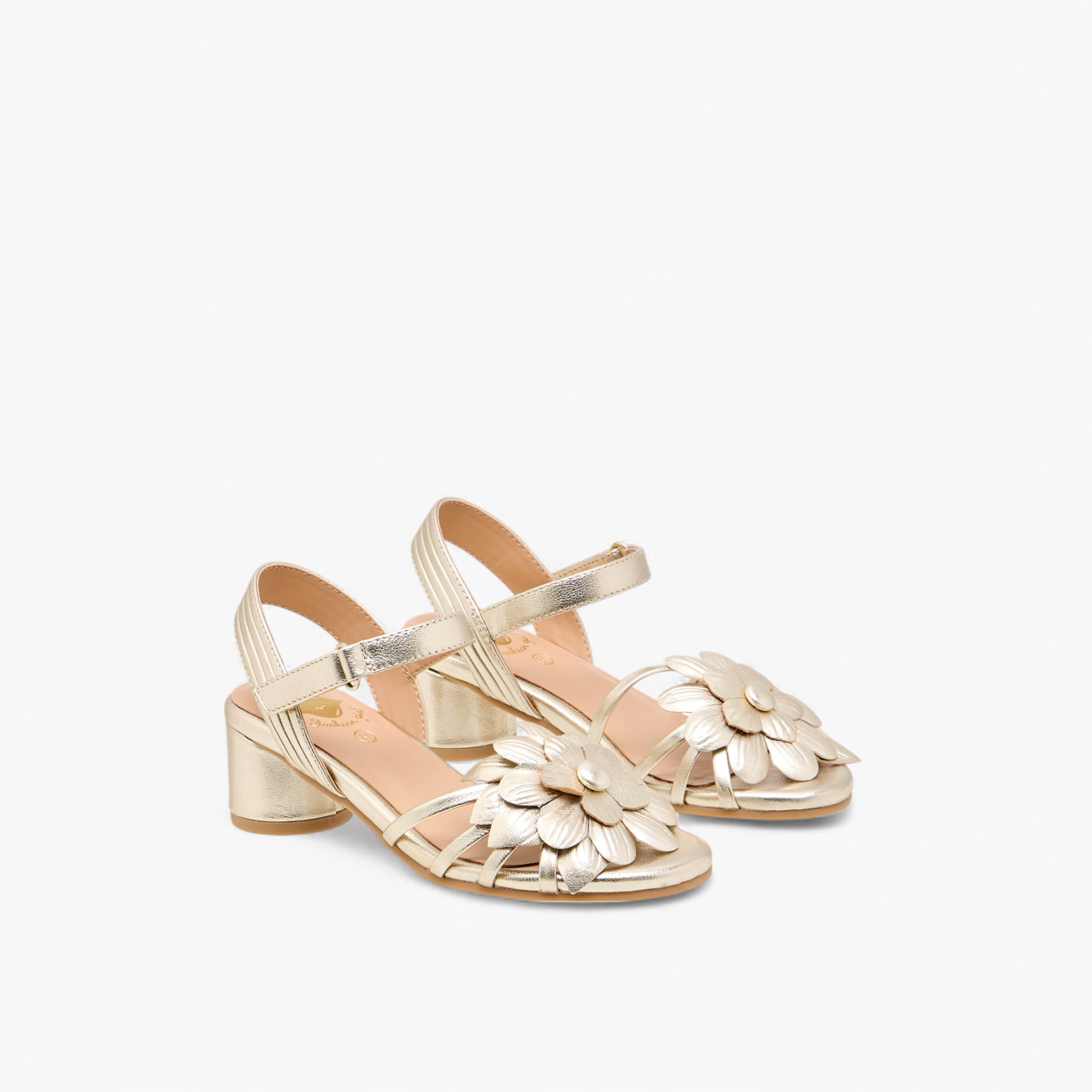 صندل بكعب سميك وشريط إغلاق لاصق وتزيينات زهرية للبنات من بابلوسكي-girls-shoes-sandals-image-1
