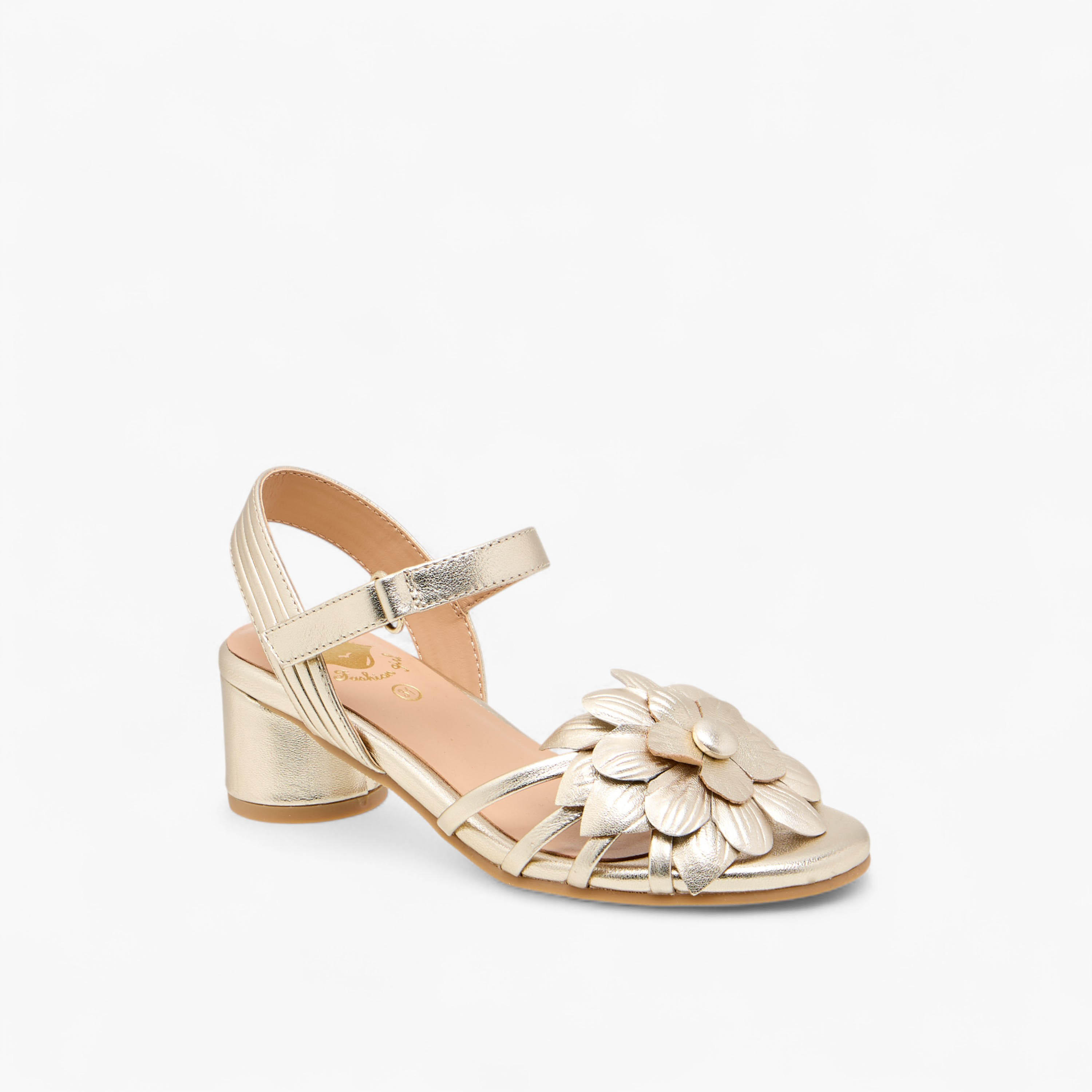 صندل بكعب سميك وشريط إغلاق لاصق وتزيينات زهرية للبنات من بابلوسكي-girls-shoes-sandals-image-2