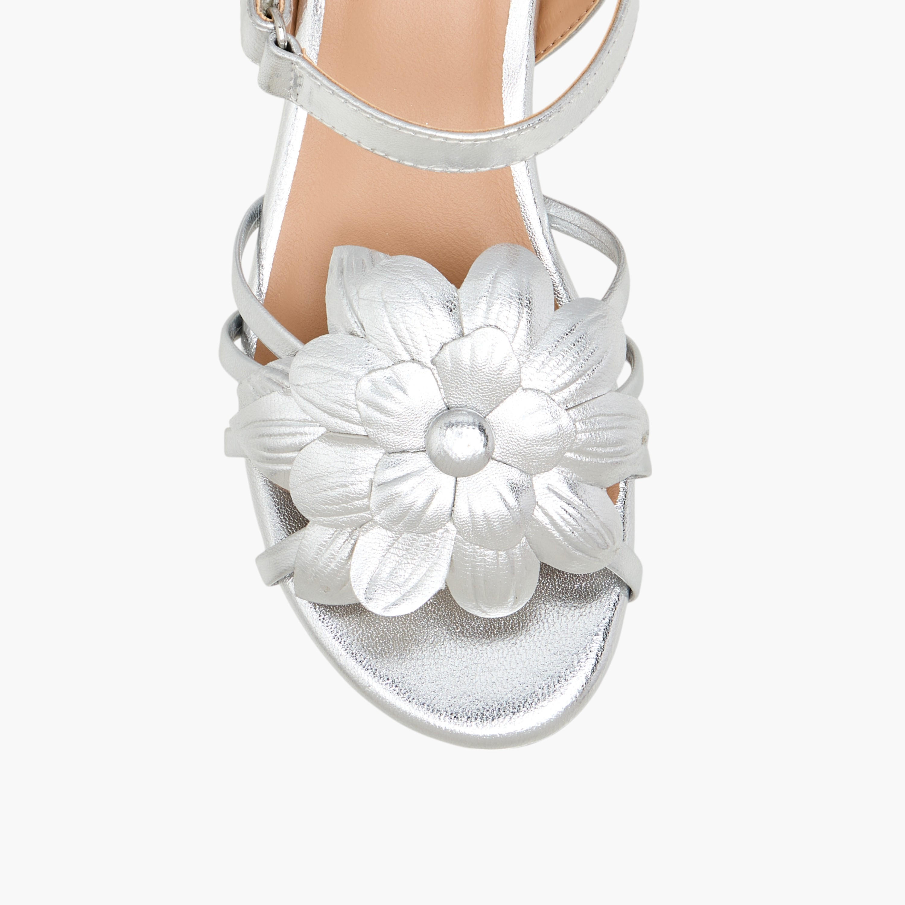 Pablosky Girls' Floral Accent Block Heeled Sandals with Hook and Loop Closure-girls-shoes-sandals-image-4