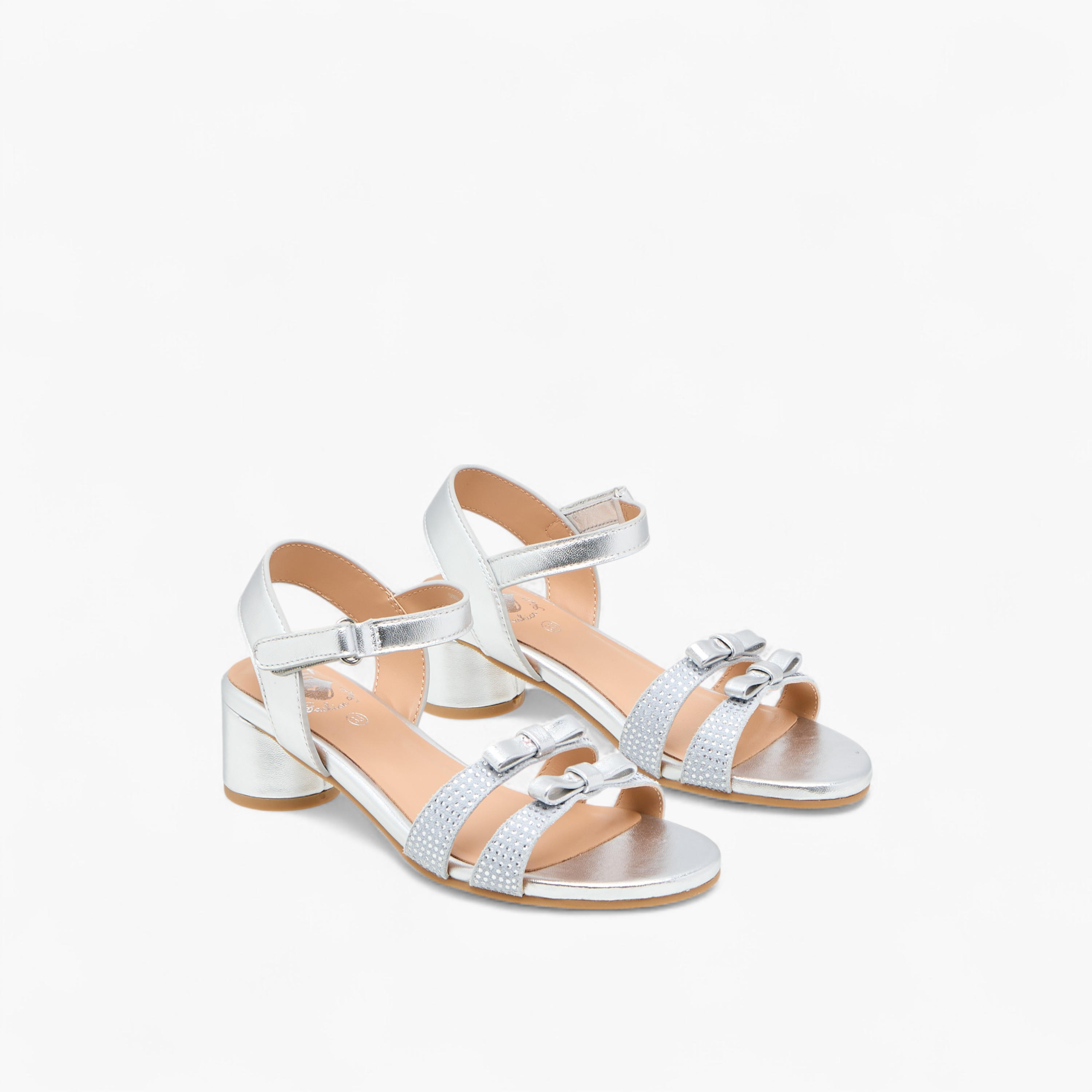 Pablosky Girls' Bow Detail Block Heeled Sandals with Hook and Loop Closure-girls-shoes-sandals-image-1