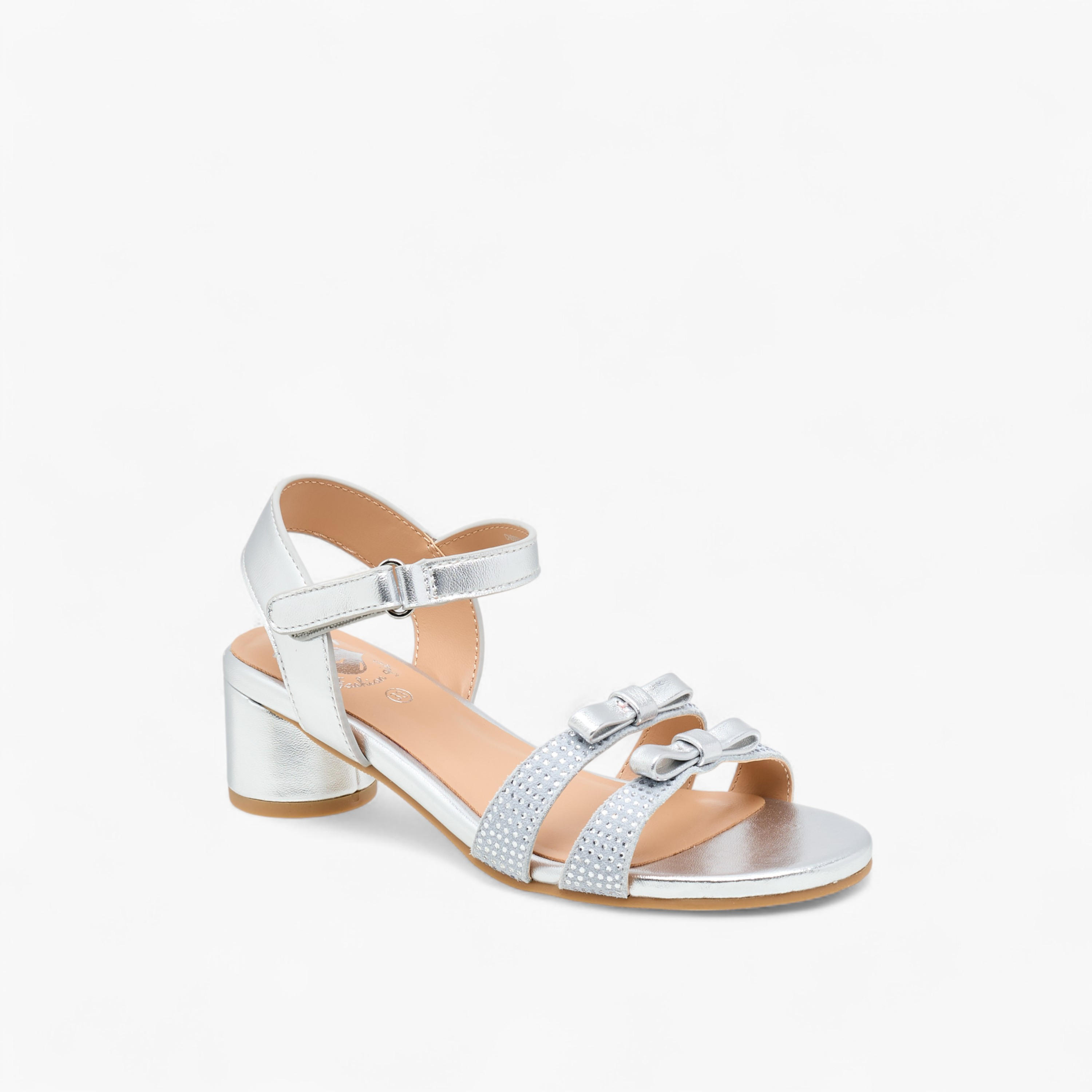 Pablosky Girls' Bow Detail Block Heeled Sandals with Hook and Loop Closure-girls-shoes-sandals-image-2