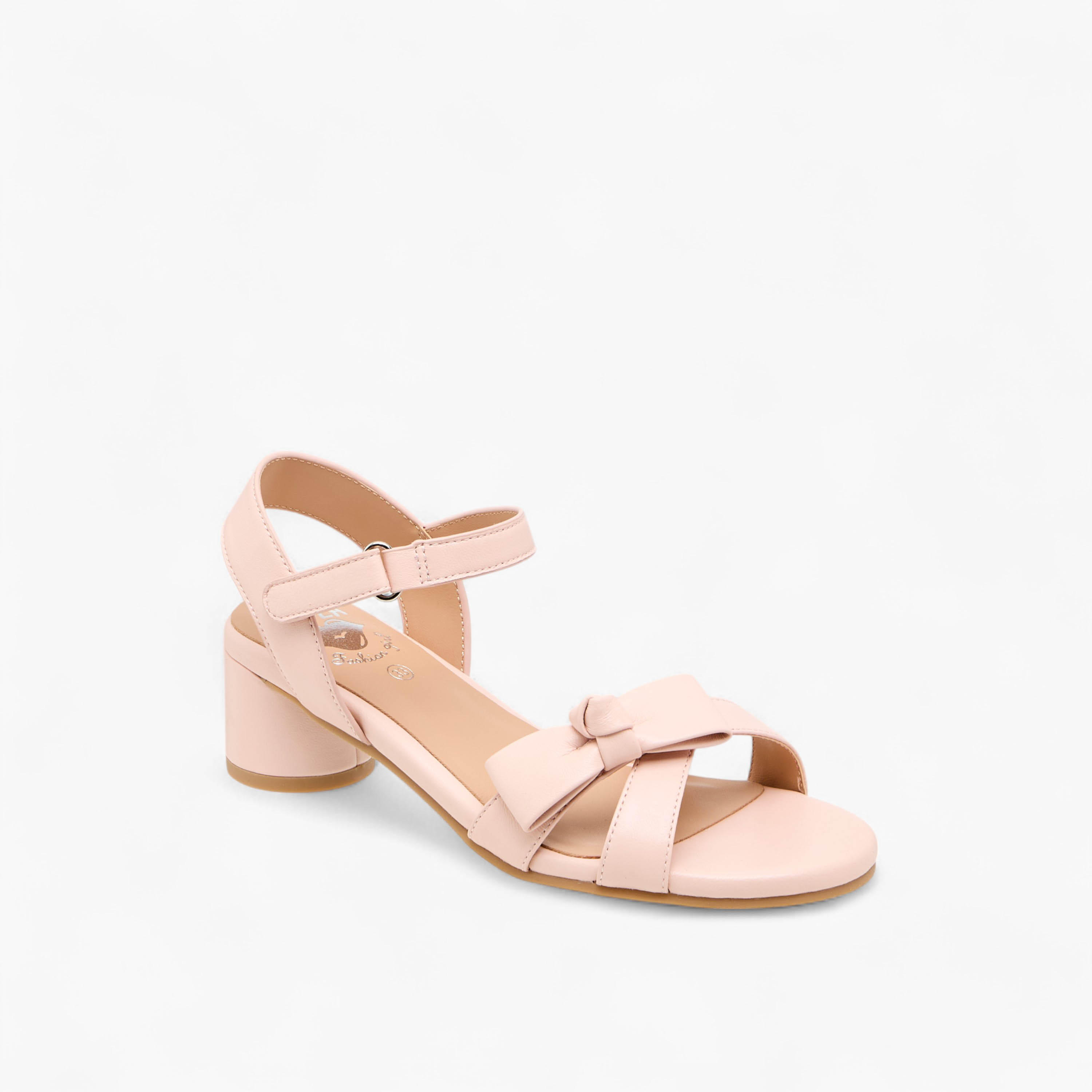 Pablosky Girls' Bow Detail Block Heeled Sandals with Hook and Loop Closure-girls-shoes-sandals-image-2