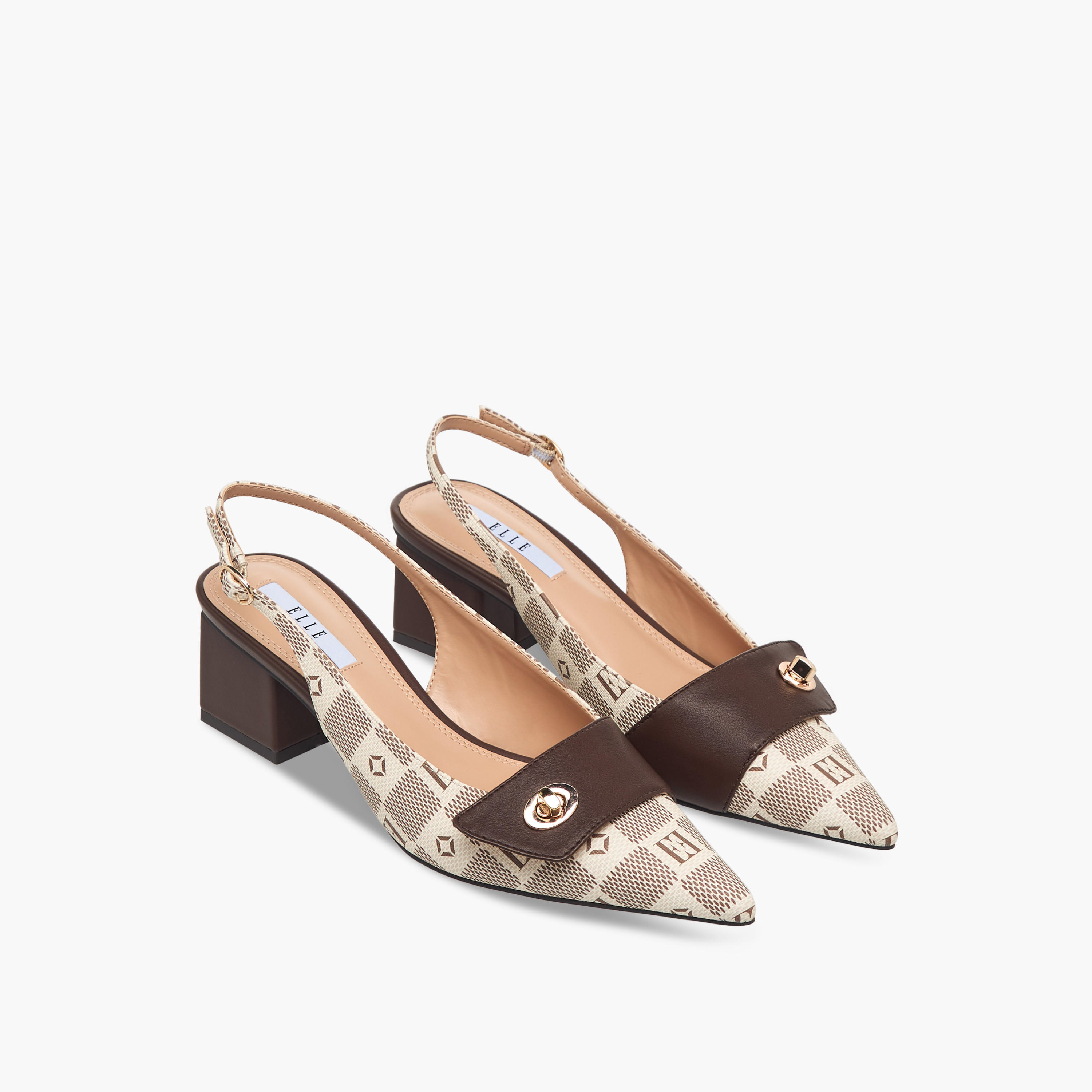 Elle Women's Damier Monogram Print Shoes with Block Heels-women-shoes-sandals-heeled-image-1