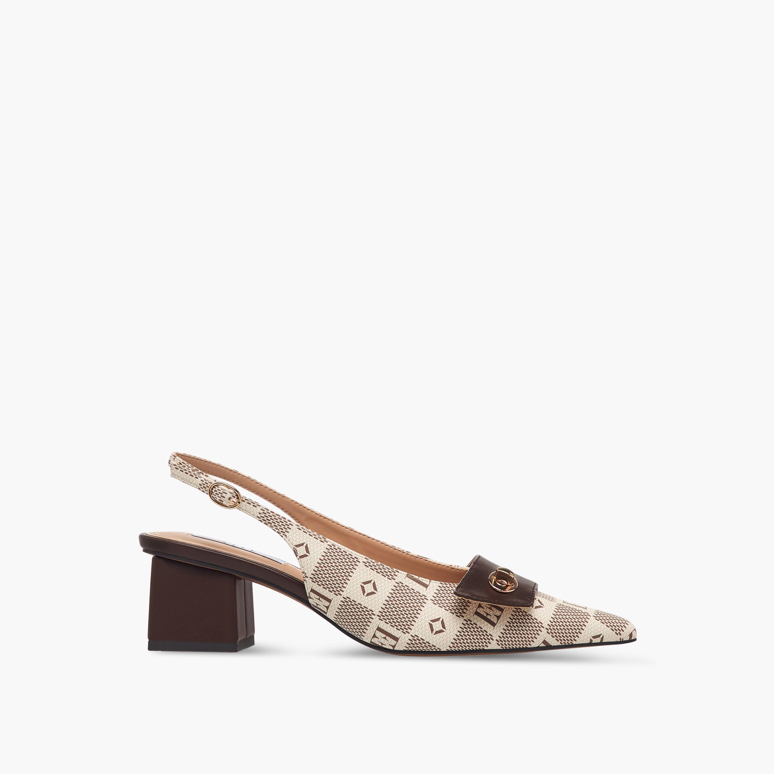 Elle Women's Damier Monogram Print Shoes with Block Heels-women-shoes-sandals-heeled-image-4