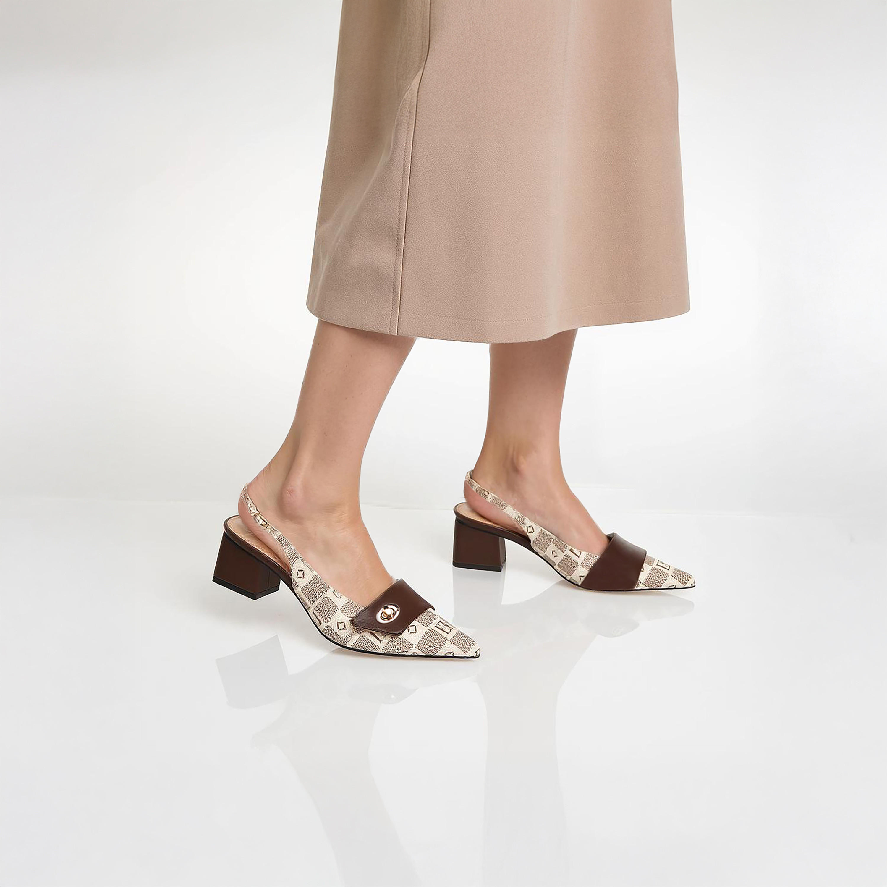 Elle Women's Damier Monogram Print Shoes with Block Heels-women-shoes-sandals-heeled-image-2