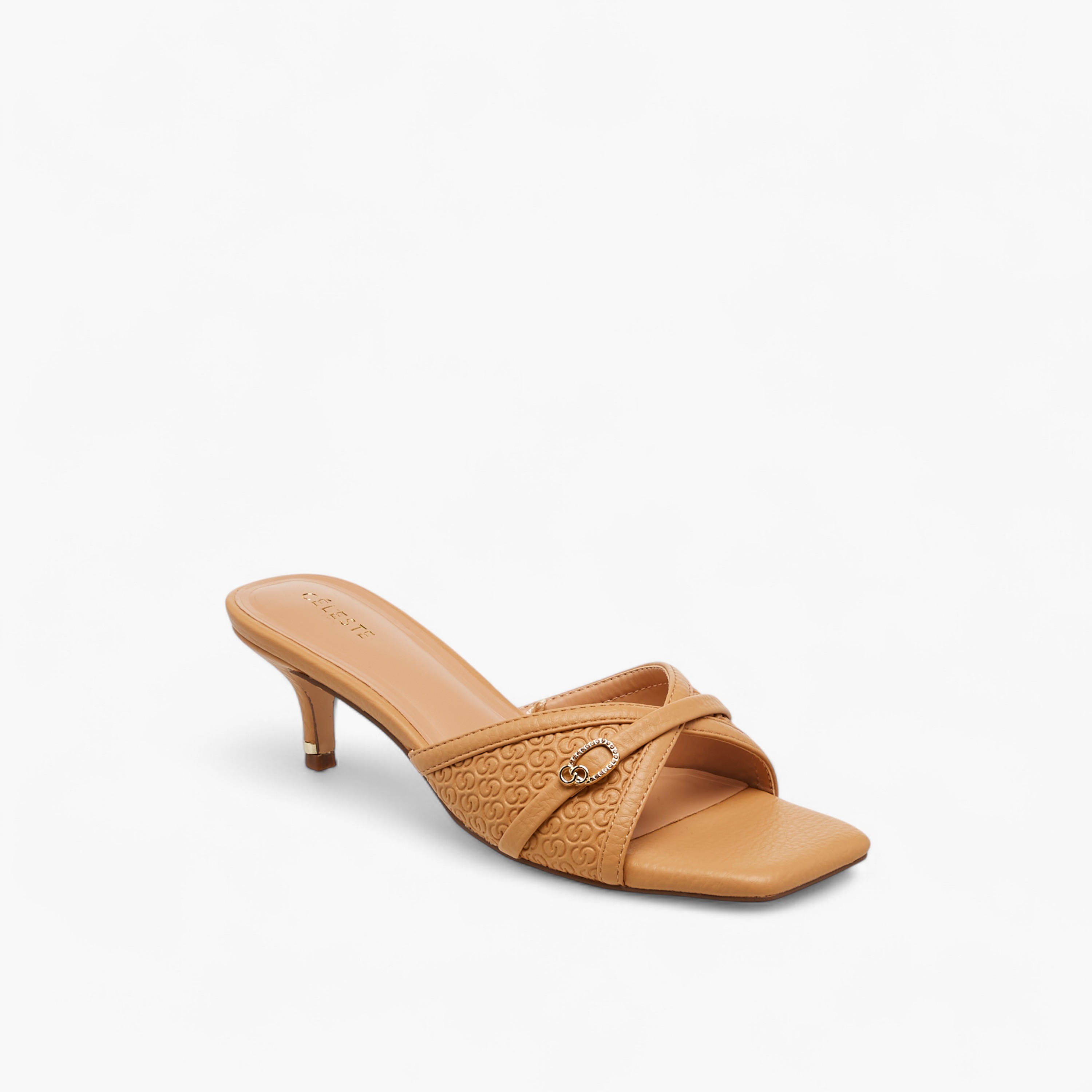 Celeste Women's Monogram Embossed Slip-On Sandals with Kitten Heels-women-shoes-sandals-heeled-image-2