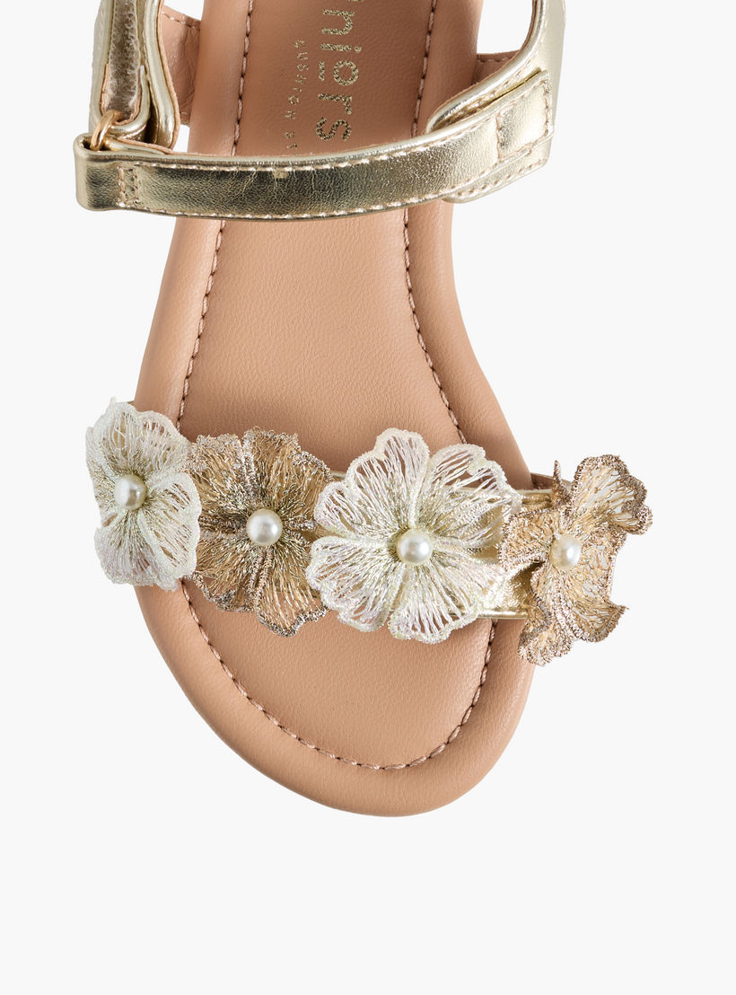 Juniors Girls Floral Embellished Hook & Loop Sandals-girls-shoes-sandals-image-3