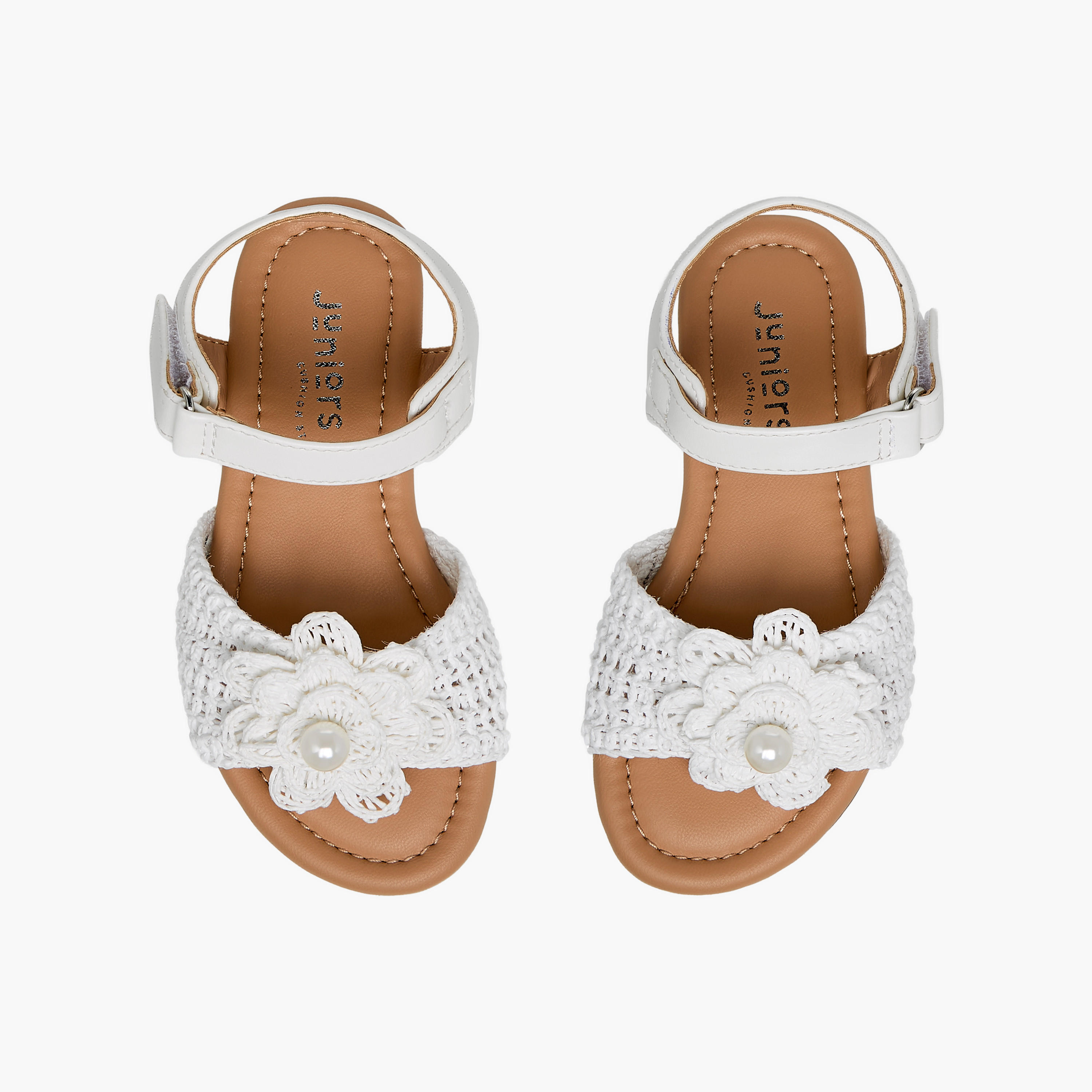 Juniors Girls Pearl Embellished Crochet Detail Sandals-girls-shoes-sandals-image-1